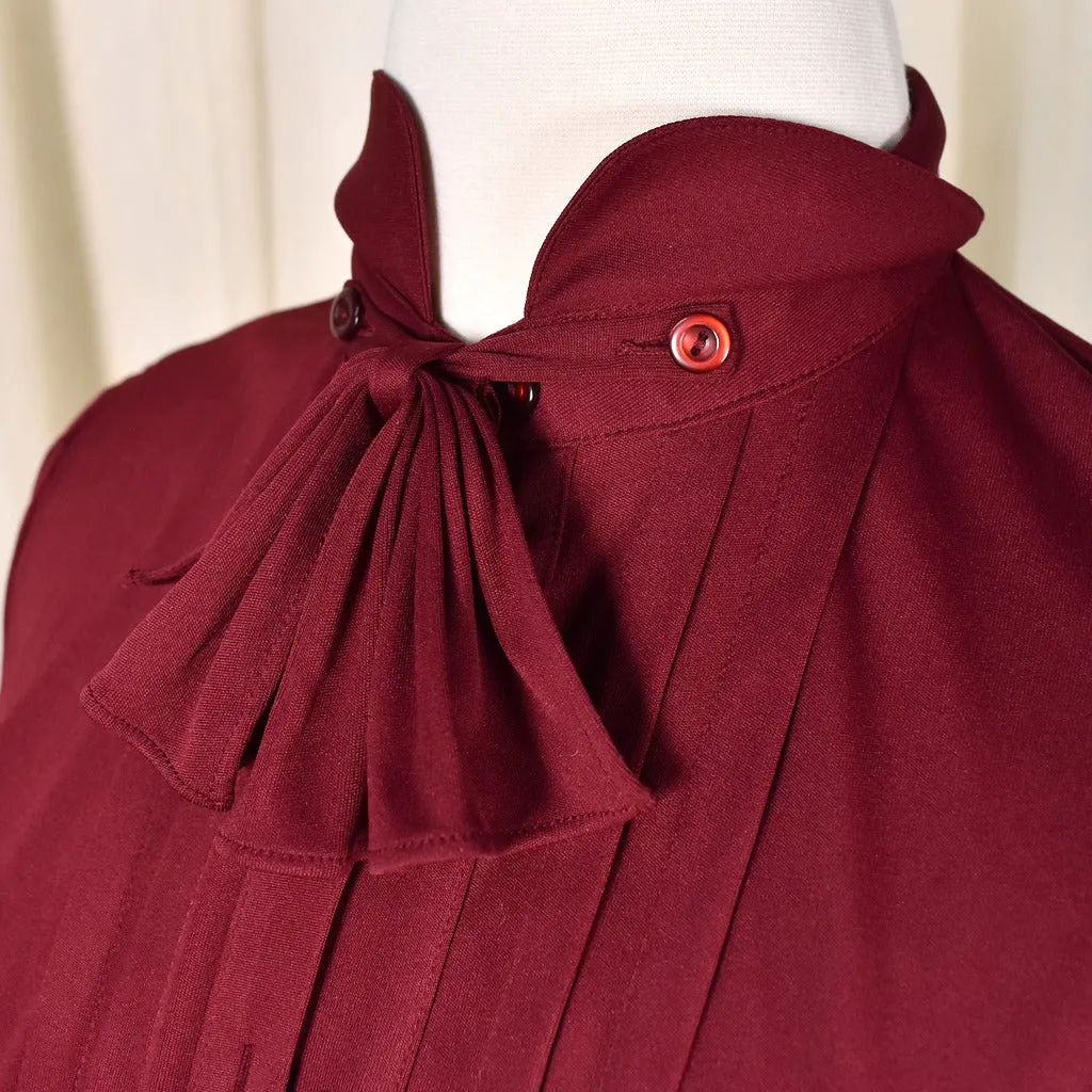 1940s Style Vintage Burgundy Bow Blouse