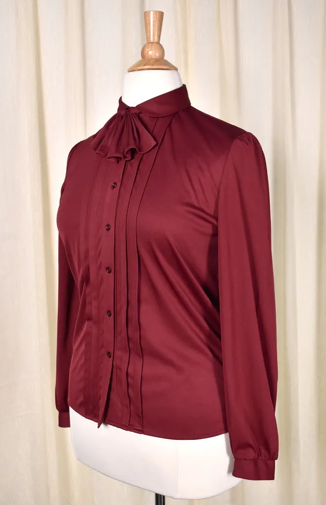 1940s Style Vintage Burgundy Bow Blouse