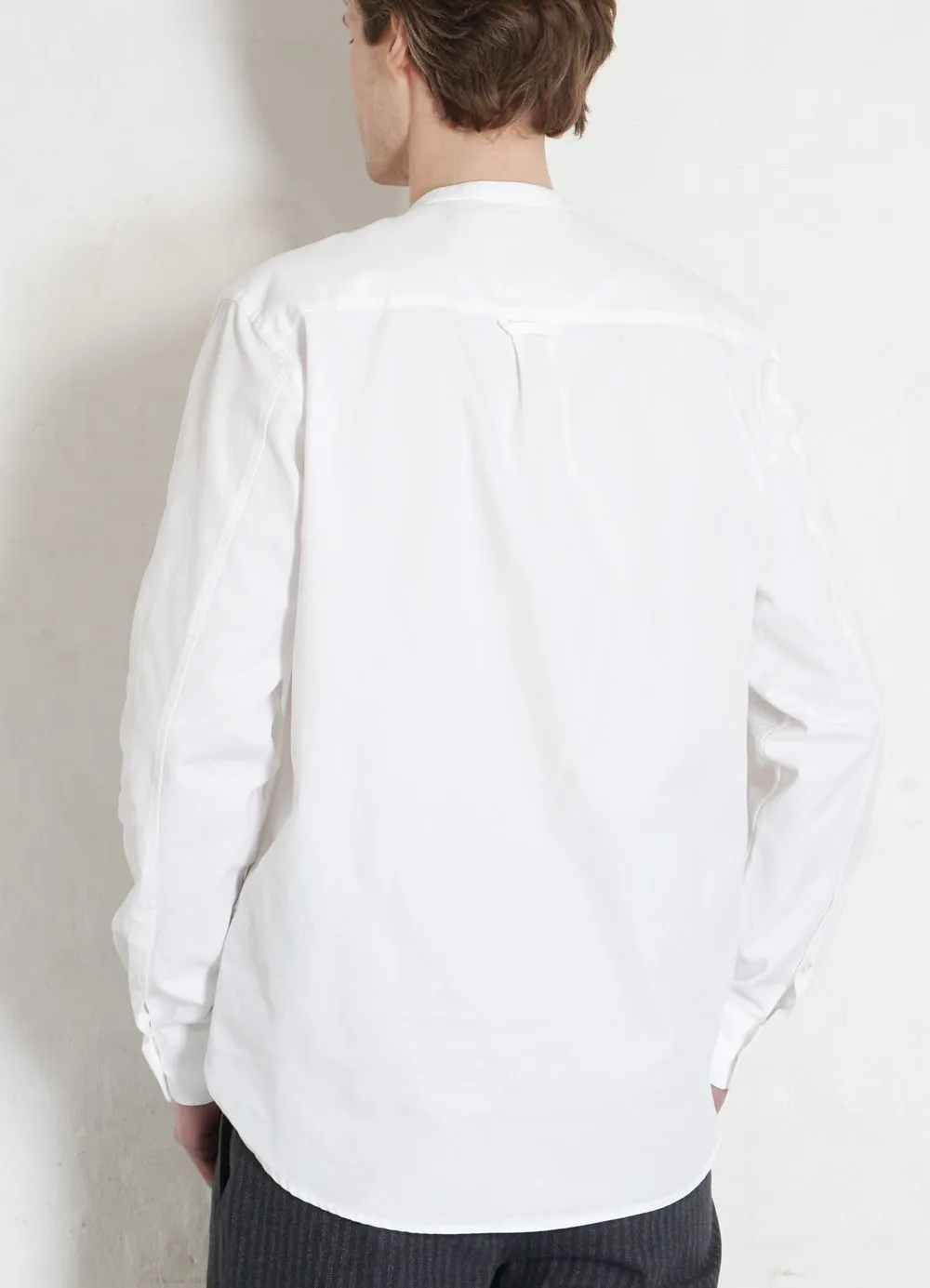 ANTE | Collarless Shirt With Chest Pocket | White