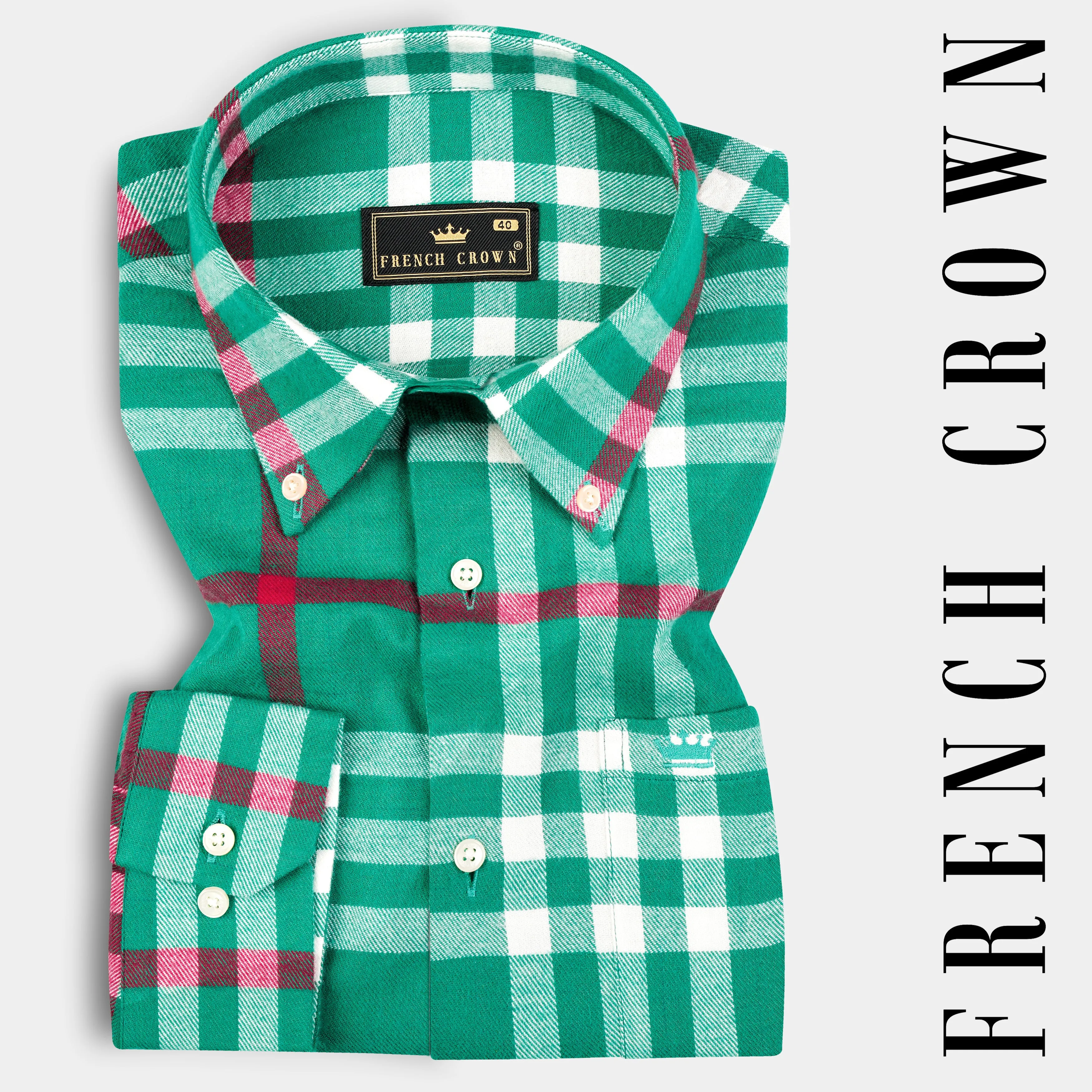 Aquamarine Green and Shiraz Red Plaid Flannel Shirt