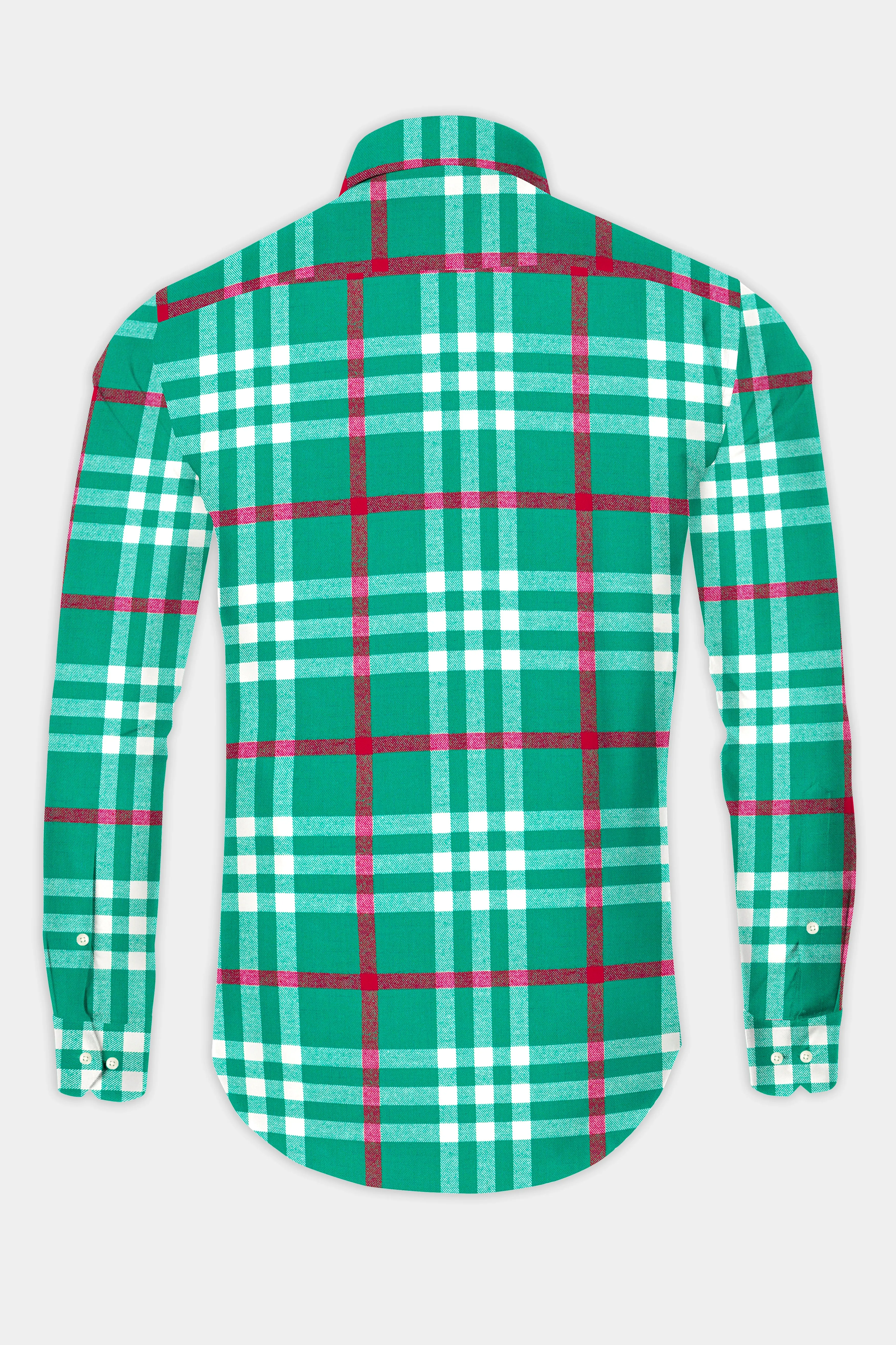 Aquamarine Green and Shiraz Red Plaid Flannel Shirt