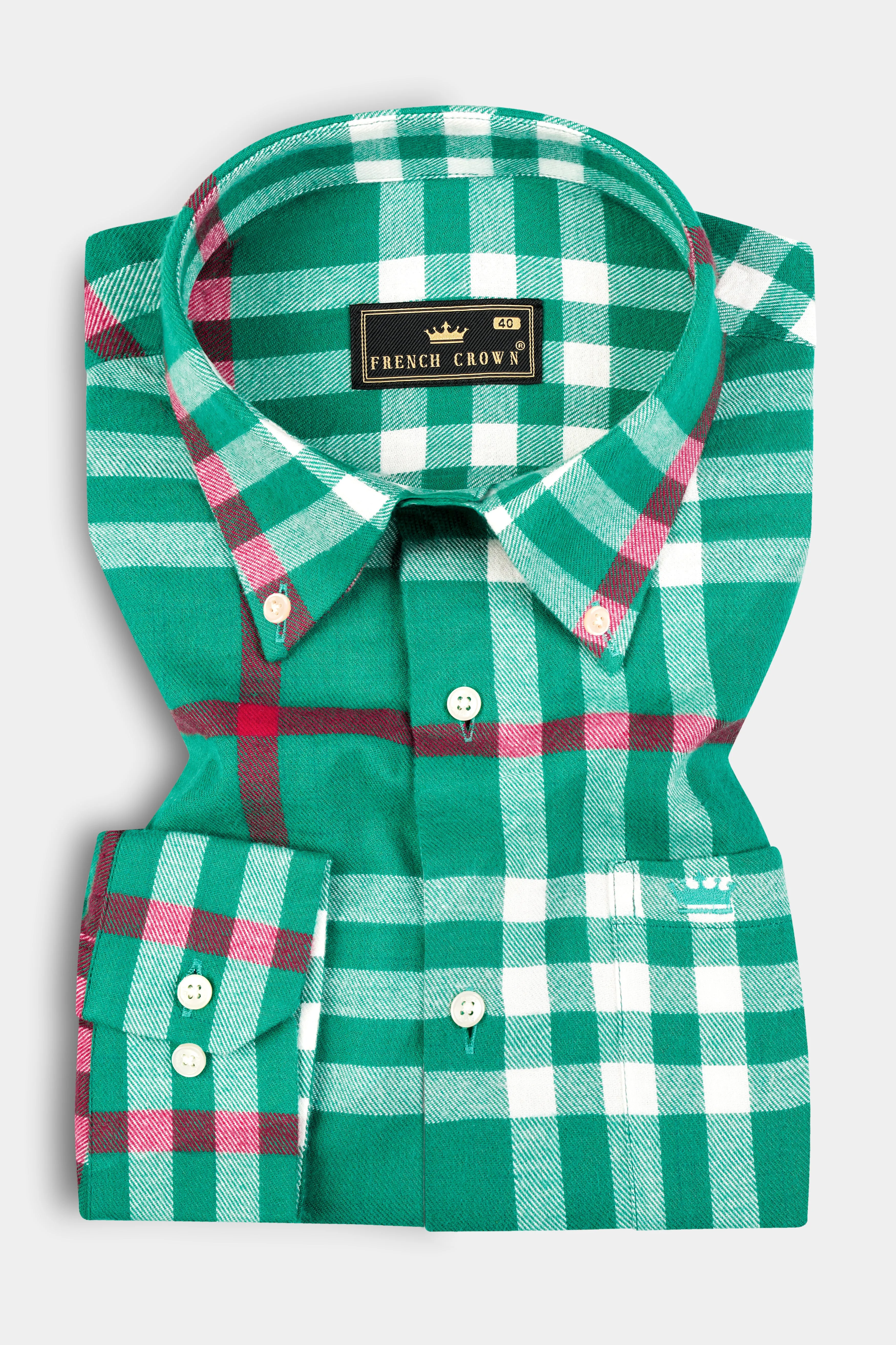 Aquamarine Green and Shiraz Red Plaid Flannel Shirt