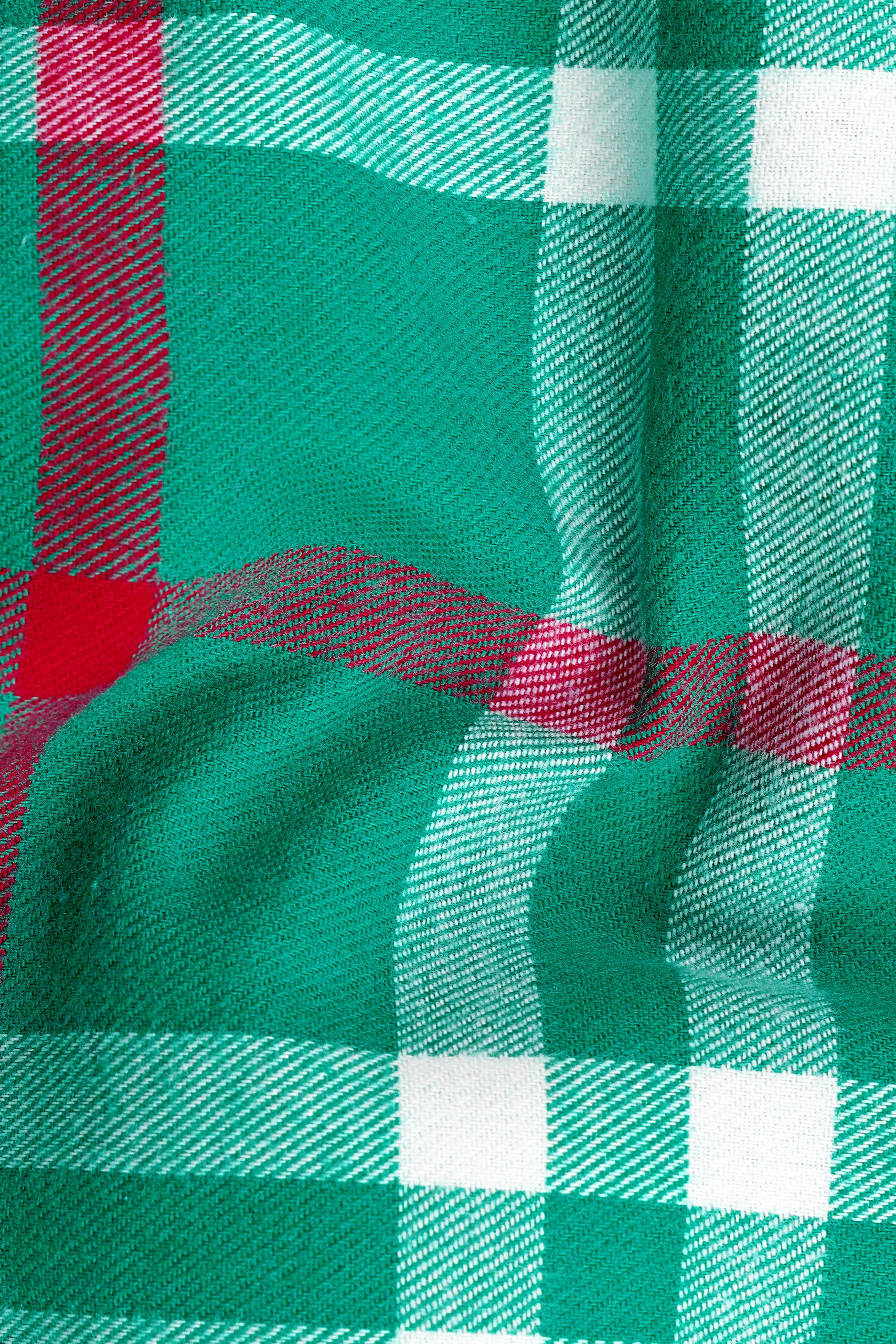 Aquamarine Green and Shiraz Red Plaid Flannel Shirt