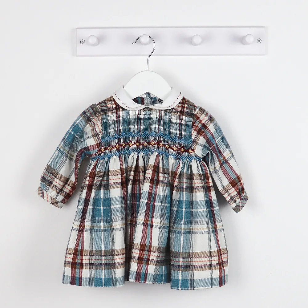 AW Sarah Louise Girls Smocked Checked Dress