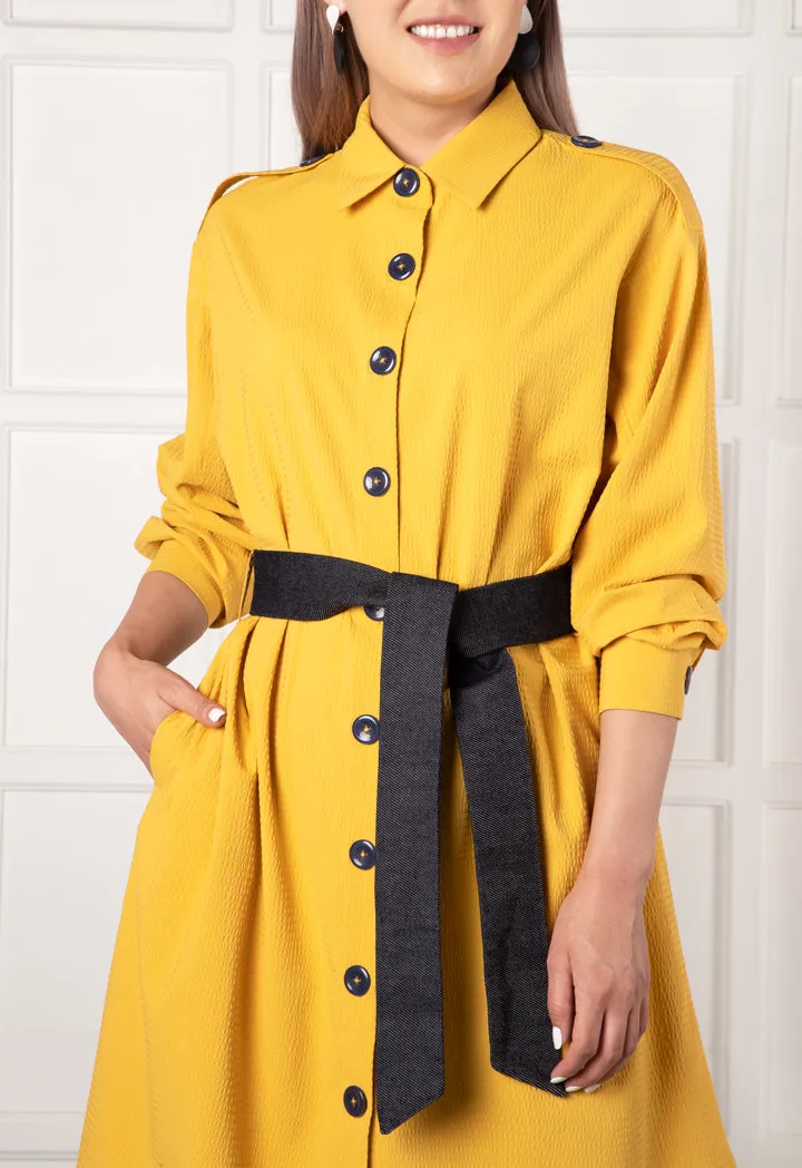 Belted Button Down Shirt Dress