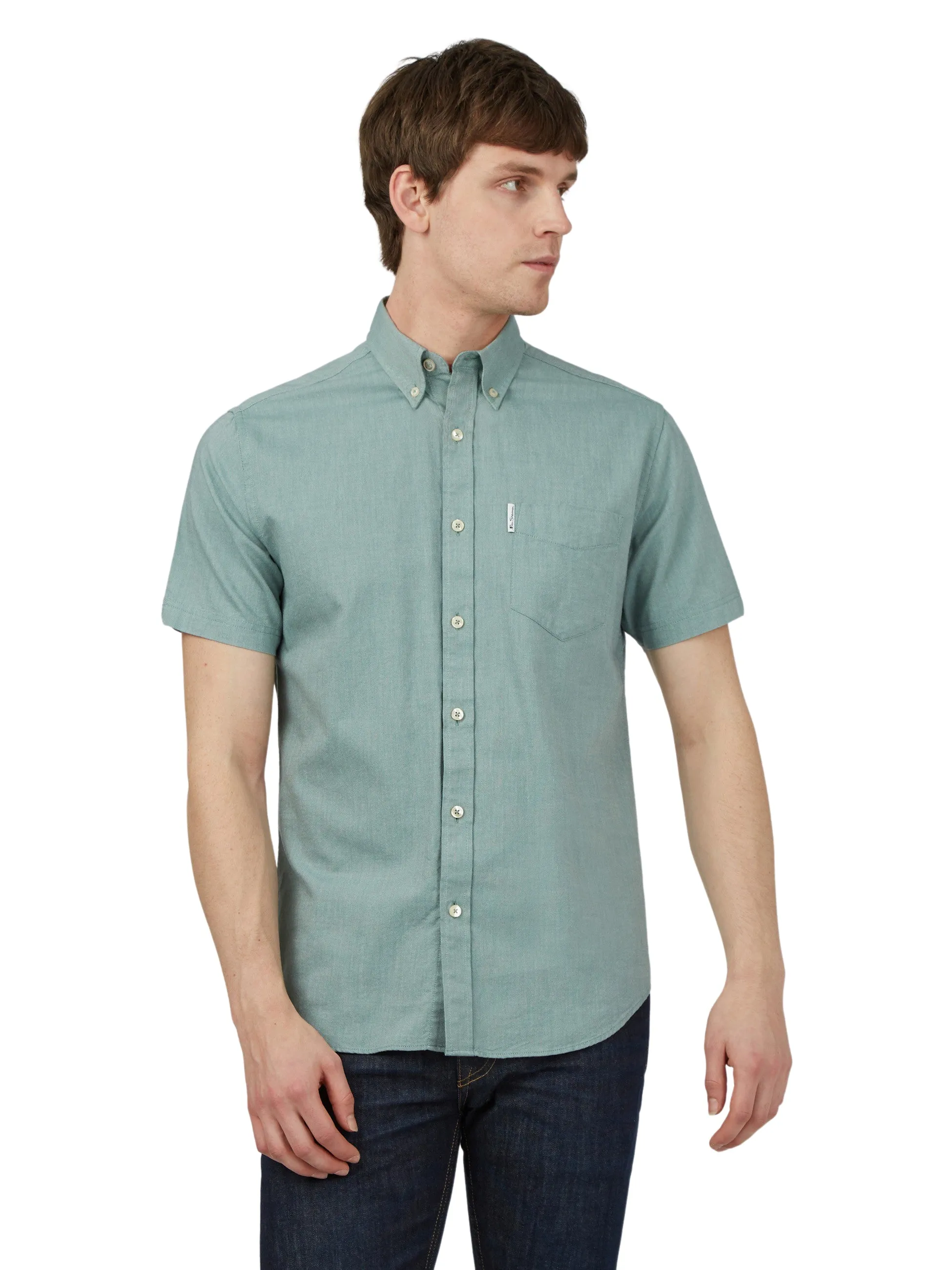 Ben Sherman Men's Button-Down Collar Signature Oxford Shirt, Tab Logo Pocket, Short Sleeved, Regular Fit