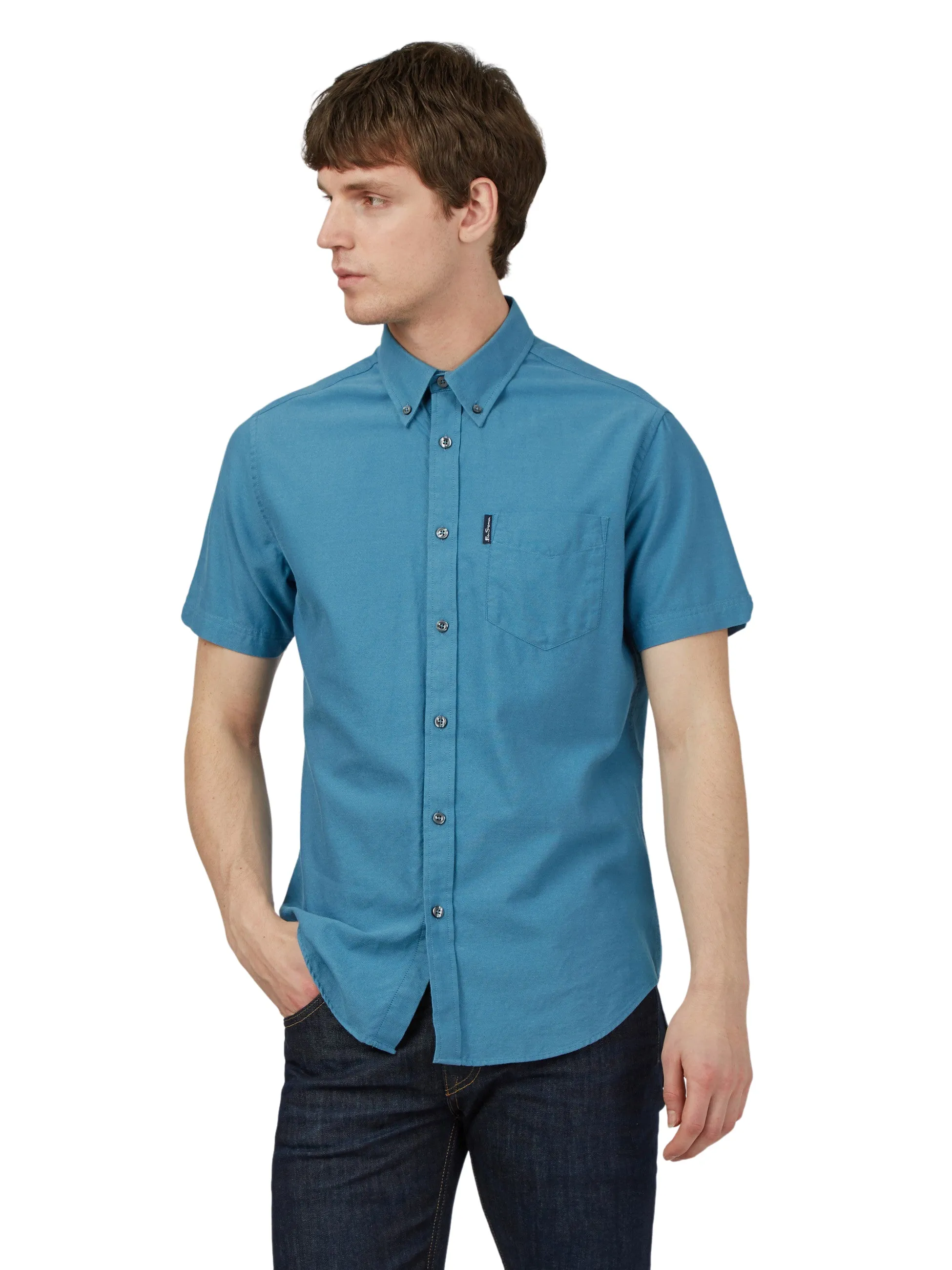 Ben Sherman Men's Button-Down Collar Signature Oxford Shirt, Tab Logo Pocket, Short Sleeved, Regular Fit