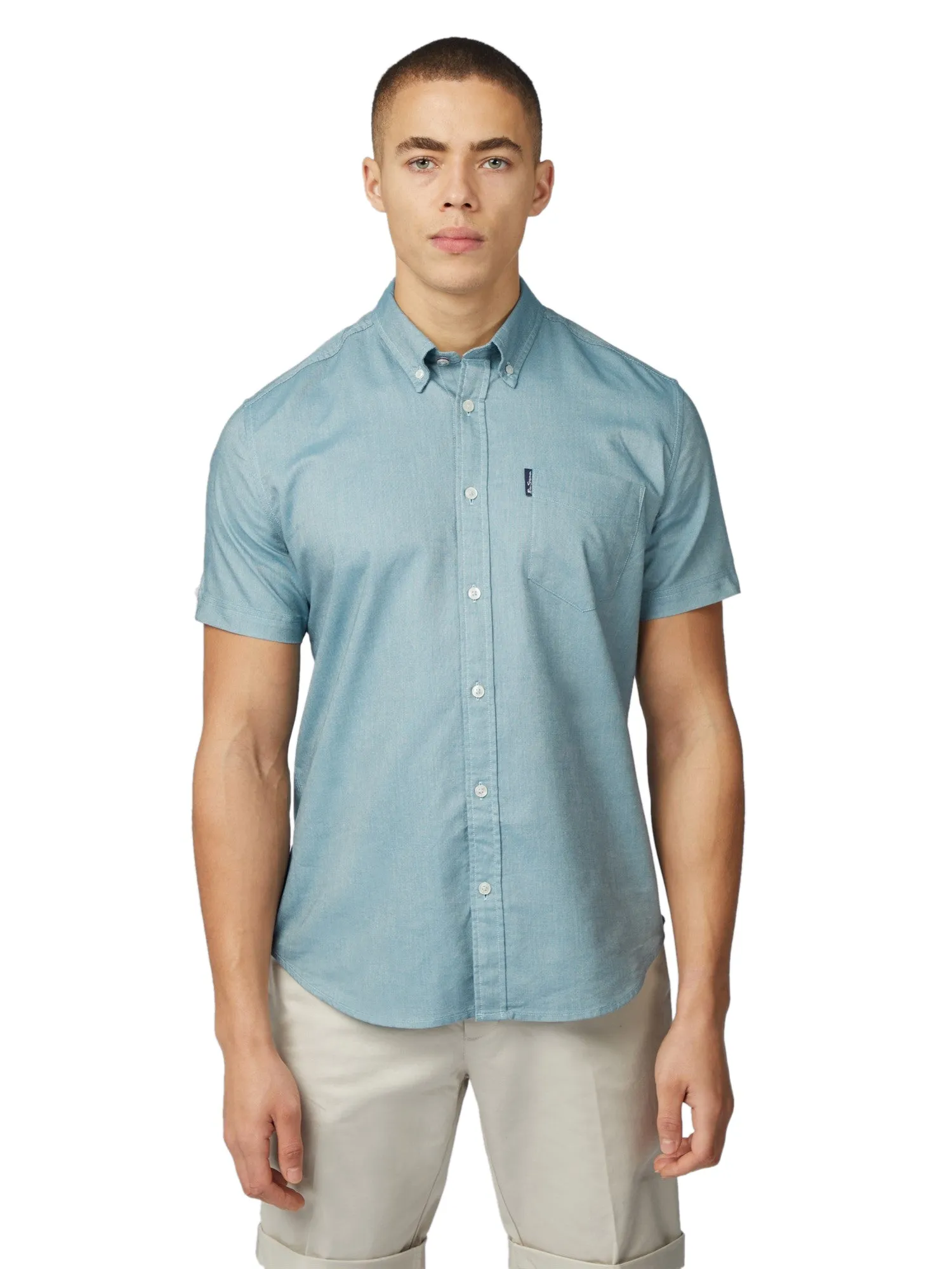 Ben Sherman Men's Button-Down Collar Signature Oxford Shirt, Tab Logo Pocket, Short Sleeved, Regular Fit