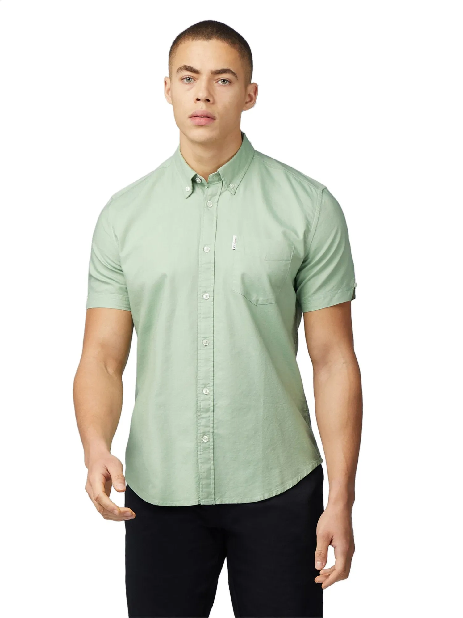 Ben Sherman Men's Button-Down Collar Signature Oxford Shirt, Tab Logo Pocket, Short Sleeved, Regular Fit