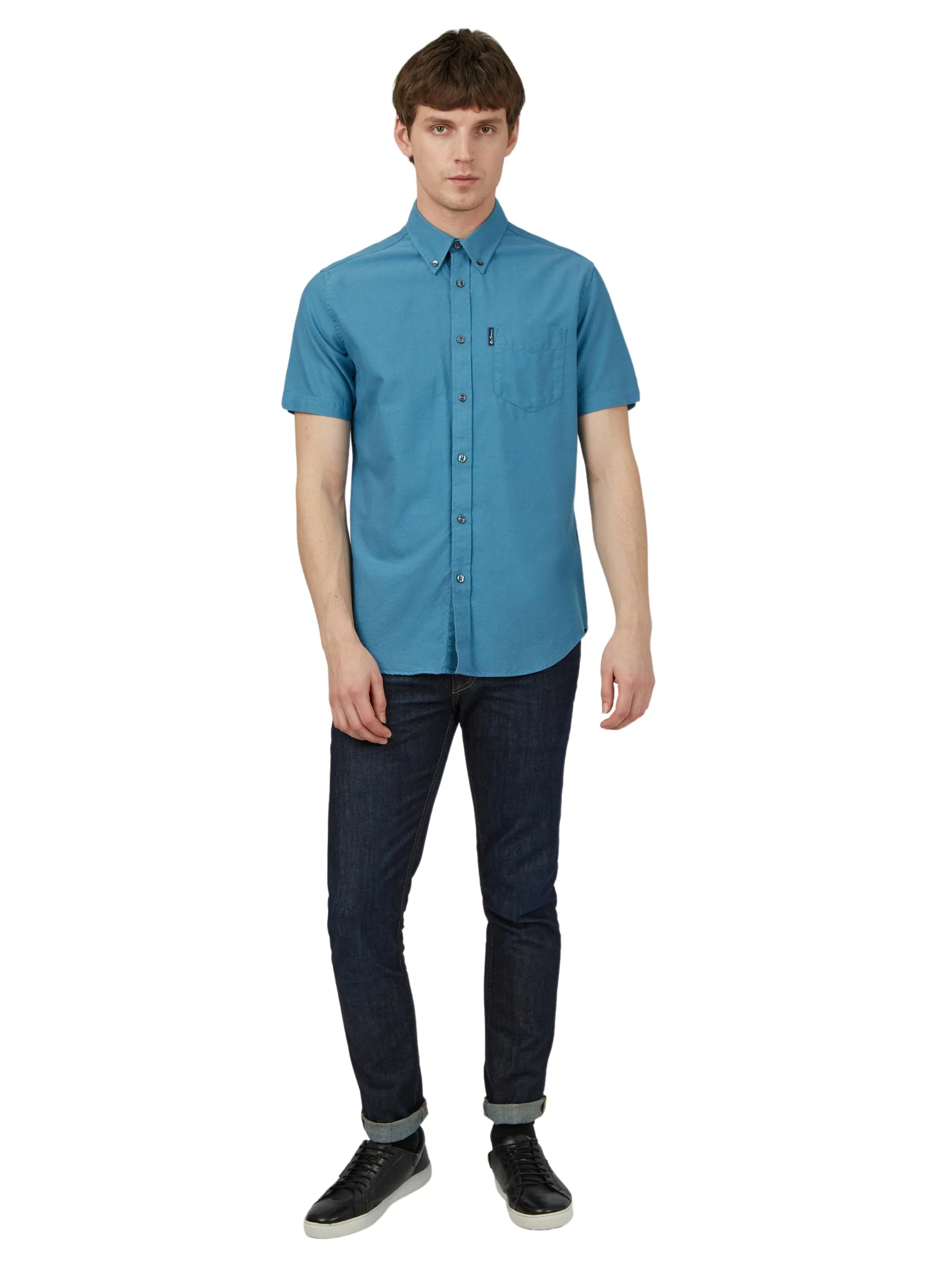 Ben Sherman Men's Button-Down Collar Signature Oxford Shirt, Tab Logo Pocket, Short Sleeved, Regular Fit