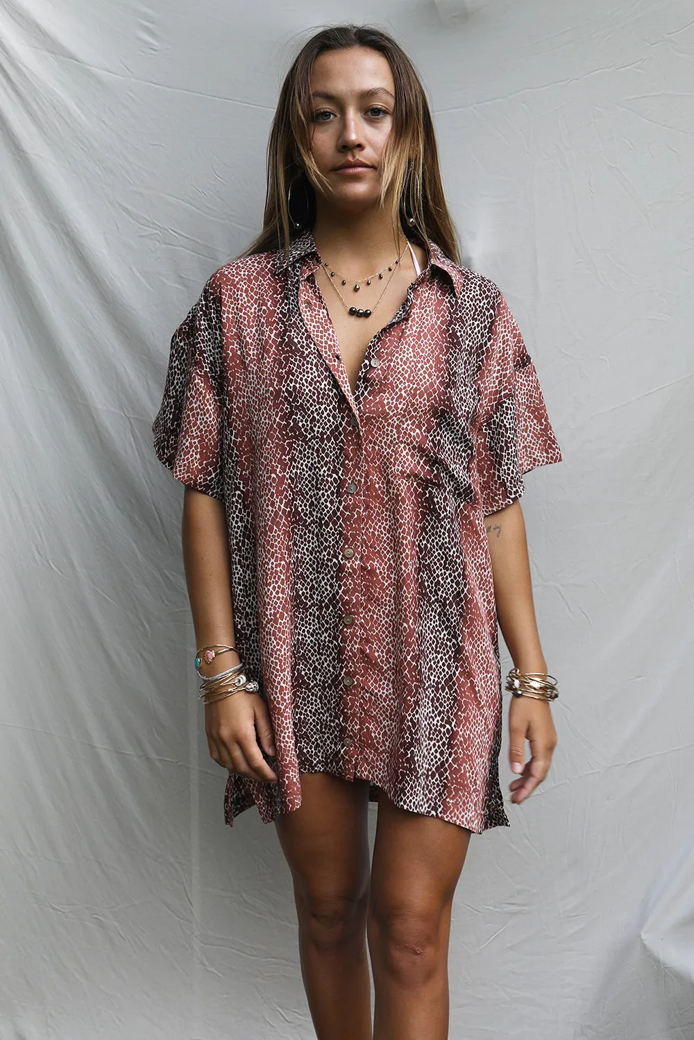 Benoa Swim Aloha Shirt Dress in Bruna