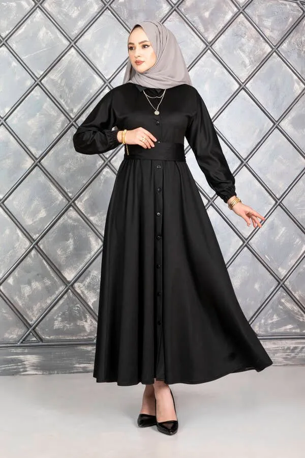 Black Tie Waist Buttoned Down Shirt Dress