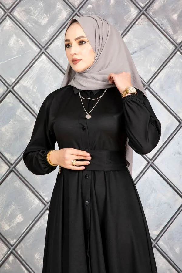 Black Tie Waist Buttoned Down Shirt Dress