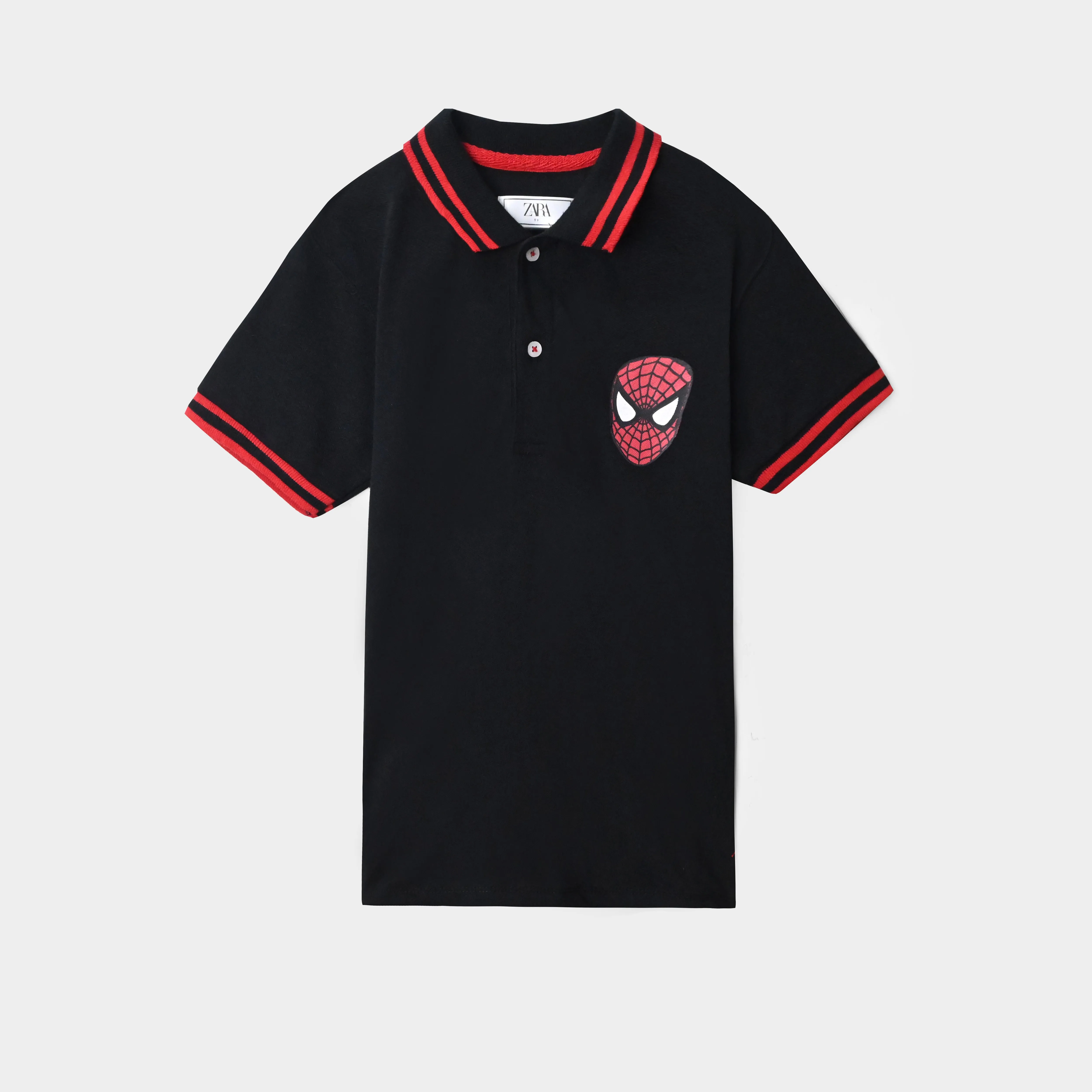 Boy Soft Cotton Animated Printed Black Polo Shirt