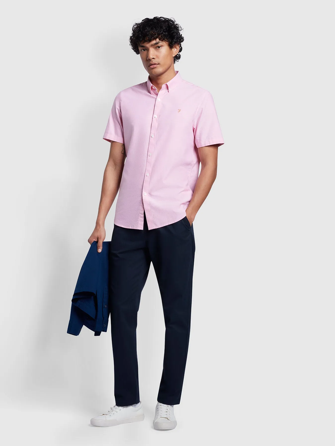 Brewer Short Sleeve Oxford Shirt In Coral Pink