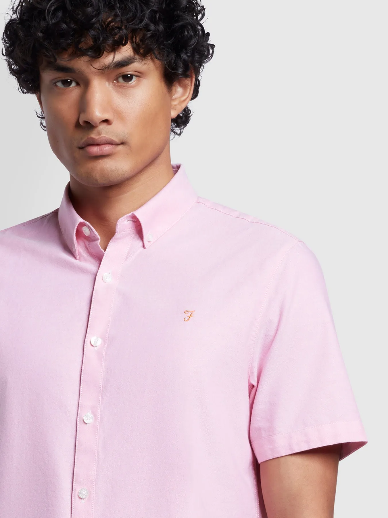 Brewer Short Sleeve Oxford Shirt In Coral Pink