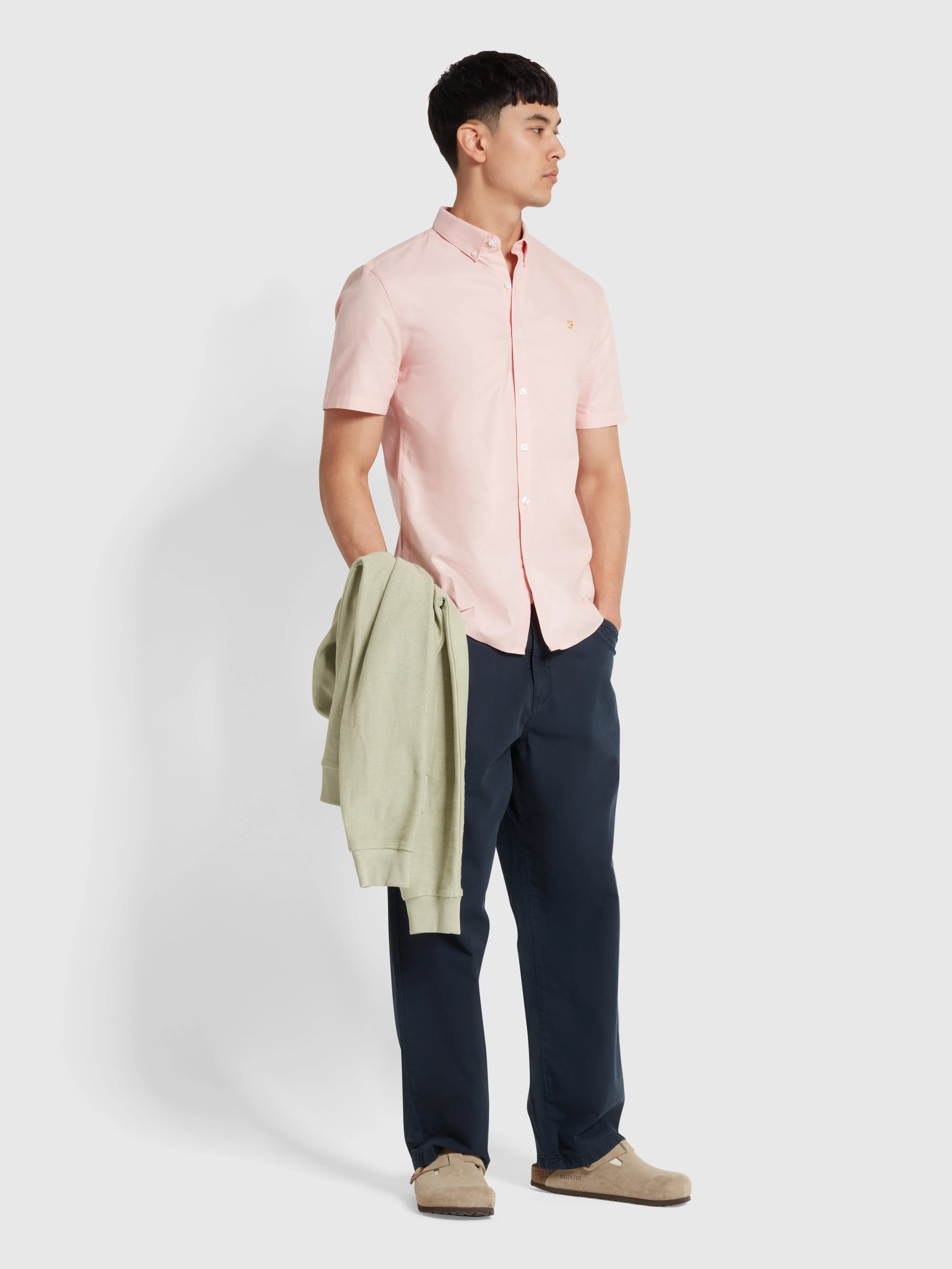 Brewer Short Sleeve Oxford Shirt In Powder Pink