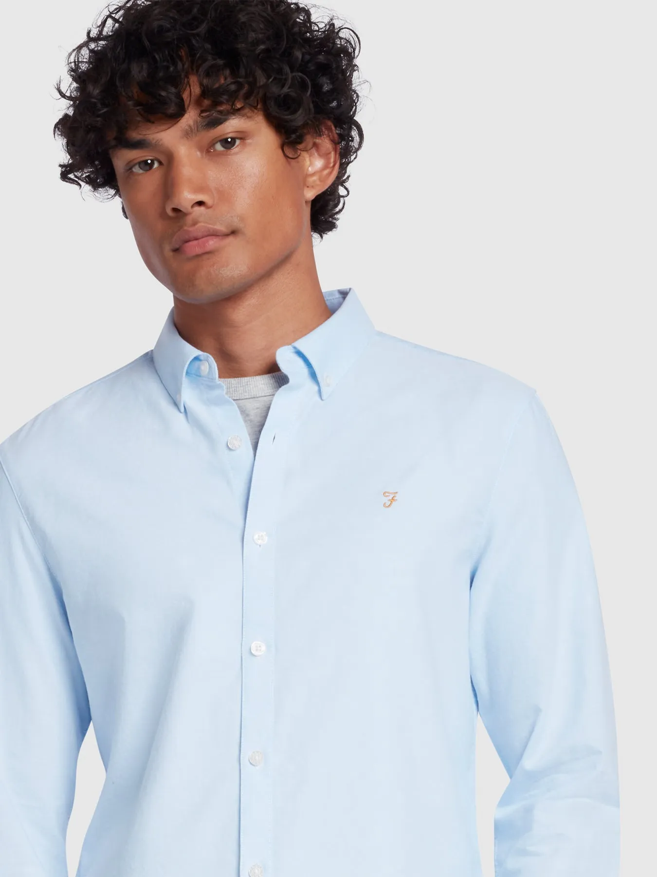 Brewer Slim Fit Organic Cotton Oxford Shirt In Sky Blue