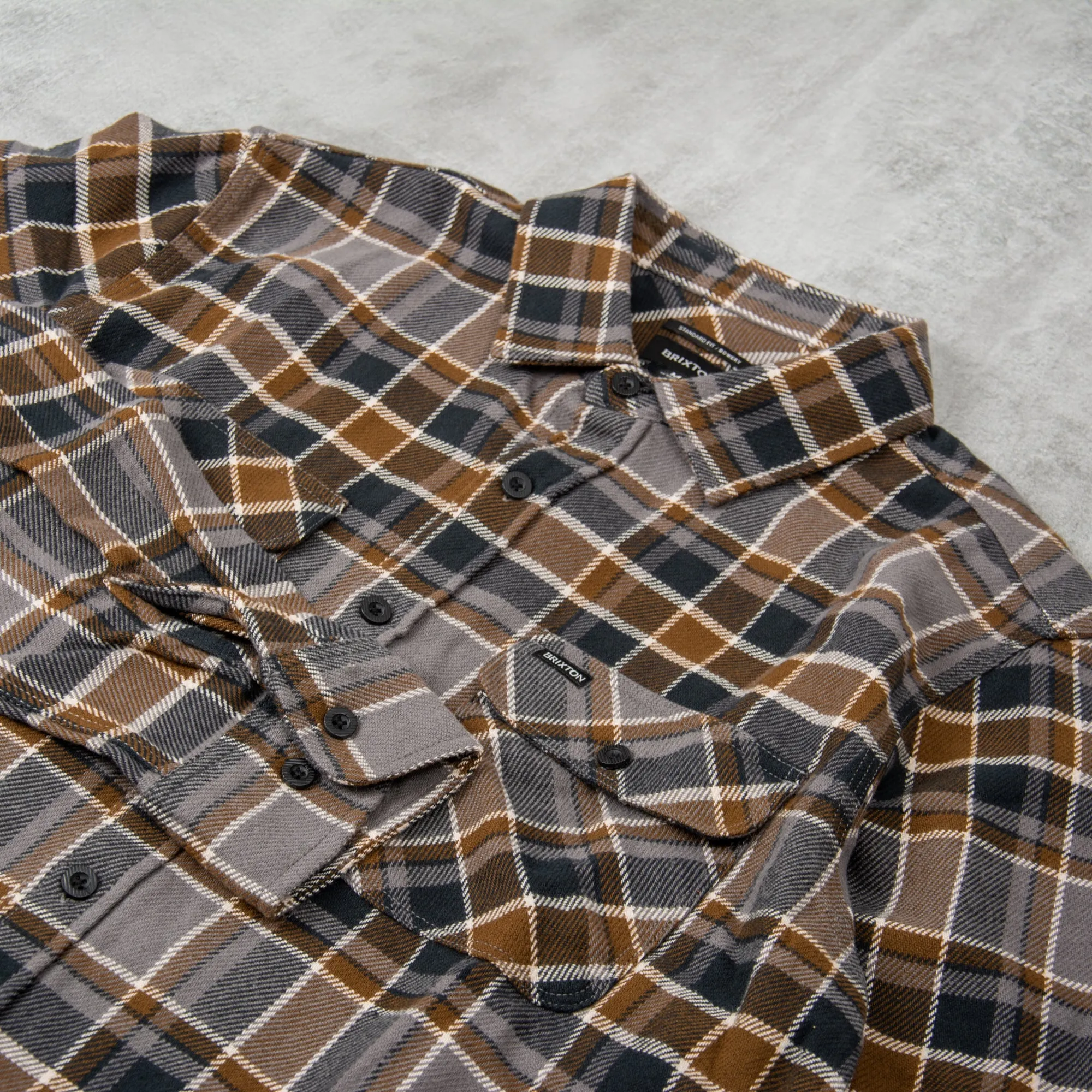 Brixton Bowery L/S Flannel Shirt - Black / Desert Palm / Beige