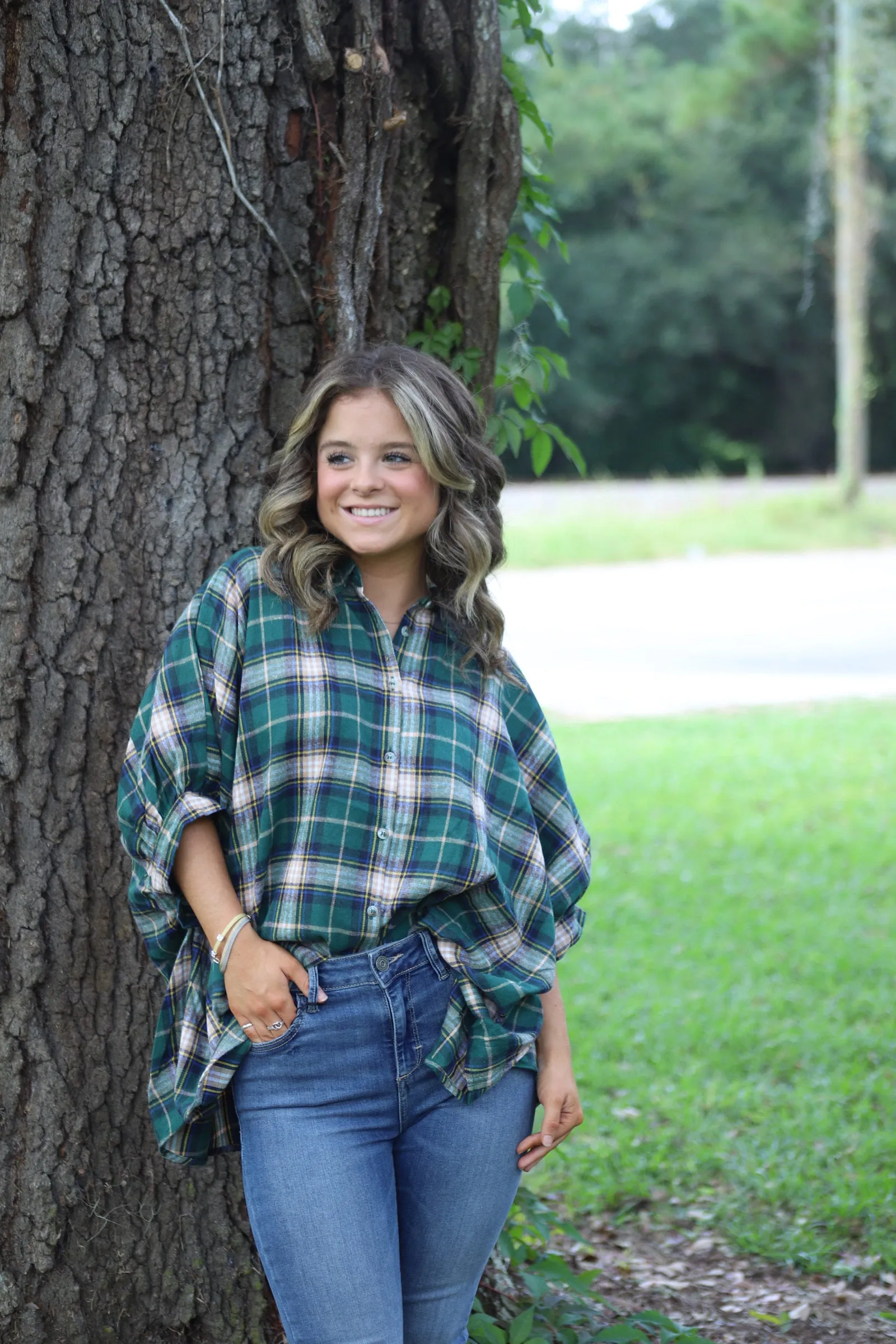 Button Down Plaid Oversized Shirt