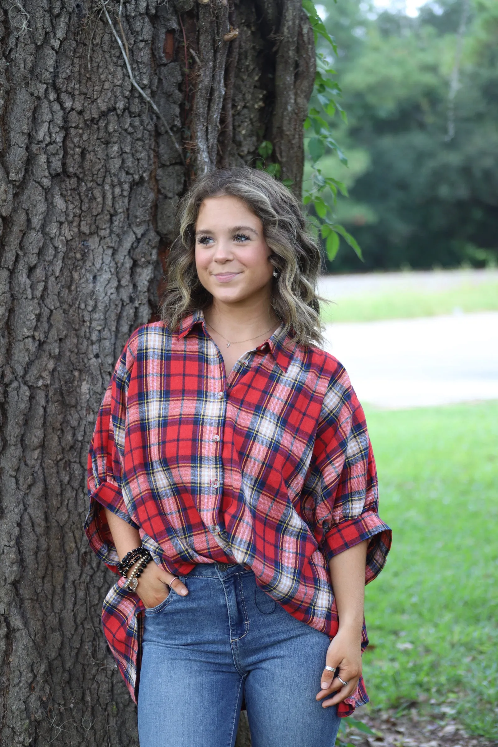 Button Down Plaid Oversized Shirt