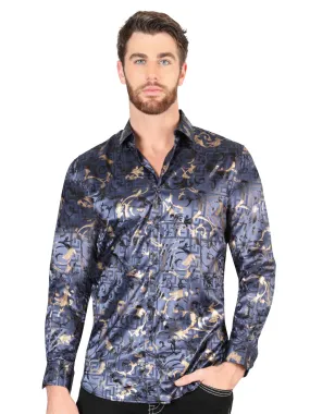 Camisa Casual Manga Larga Estampada Azul Marino para Hombre 'El Señor de los Cielos' - ID: 44589