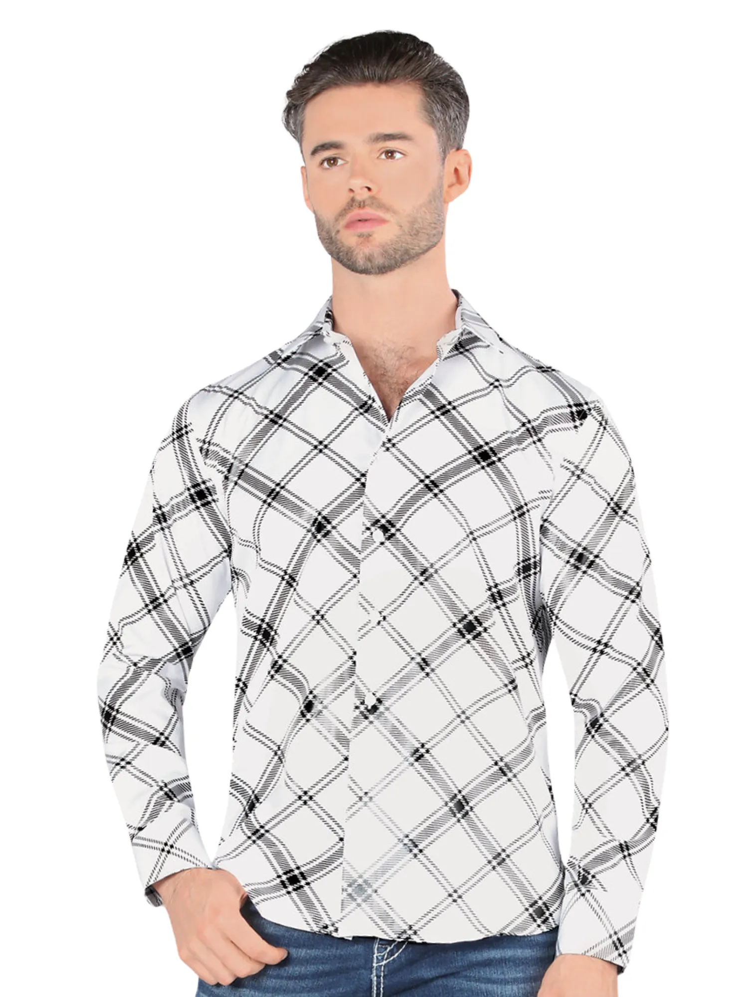 Camisa Casual Manga Larga Estampada Cuadros para Hombre 'Montero' - ID: 0811