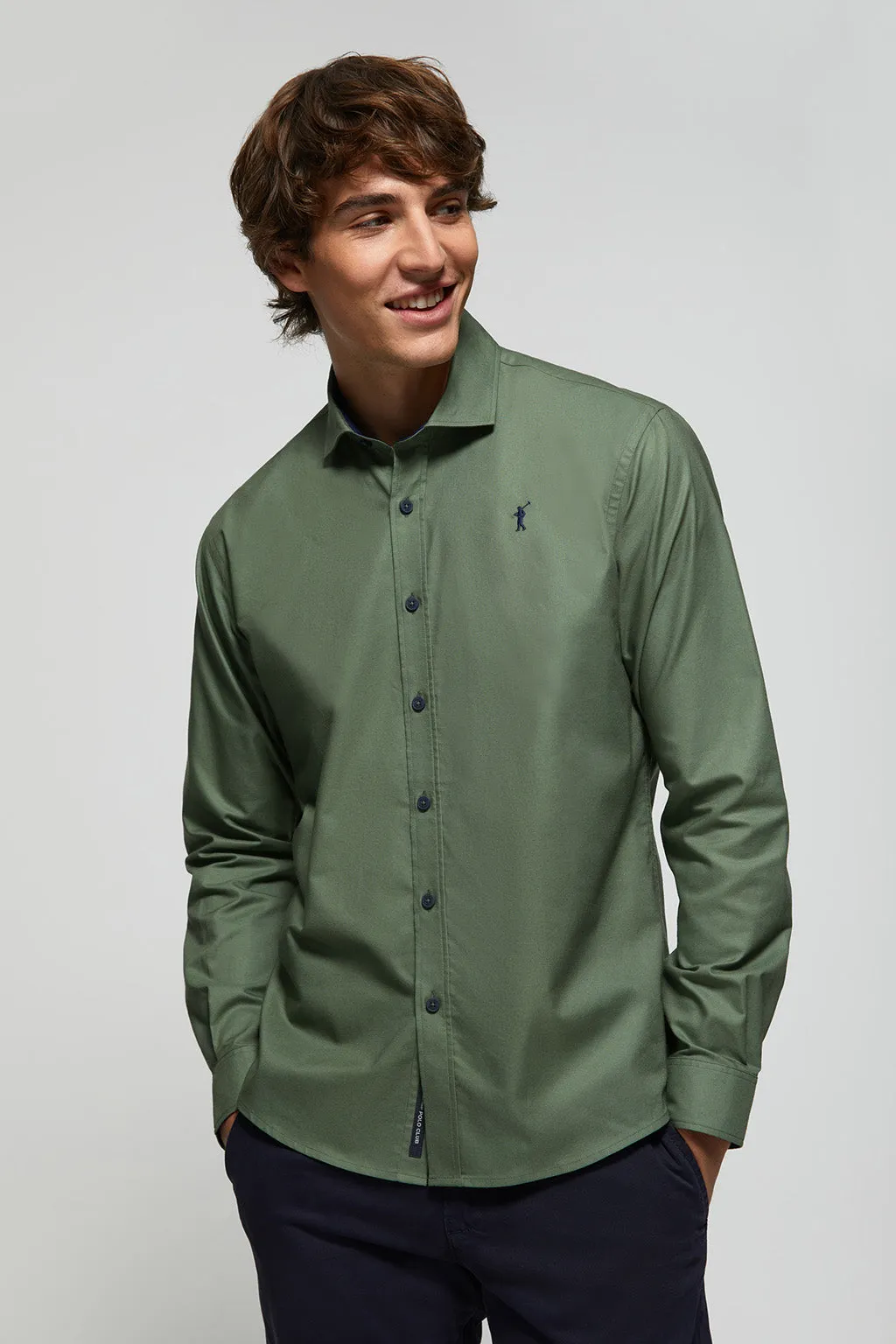 Camisa verde Oxford con contrastes y logo Rigby Go