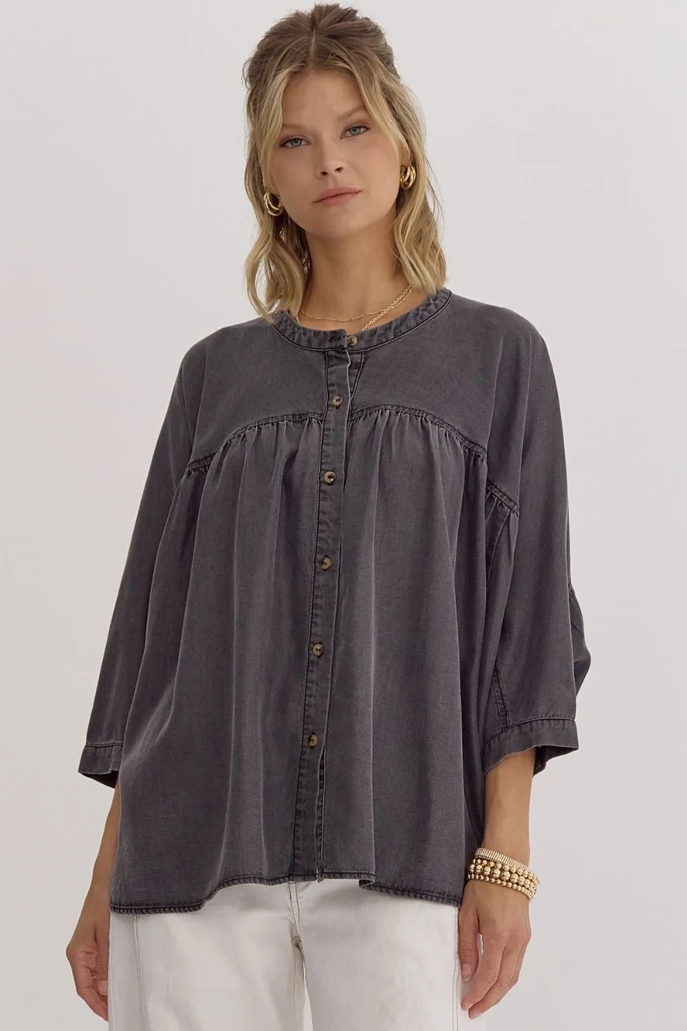 Chambray Button Top