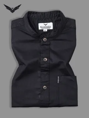 Charcoal Black Premium Super Soft Solid Cotton Mandarin Collar Shirt