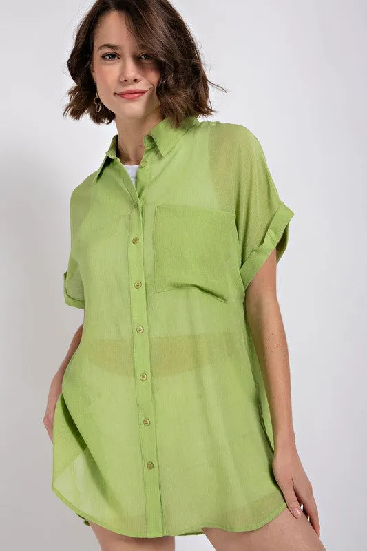 Coastline Sheer Top - Apple Green