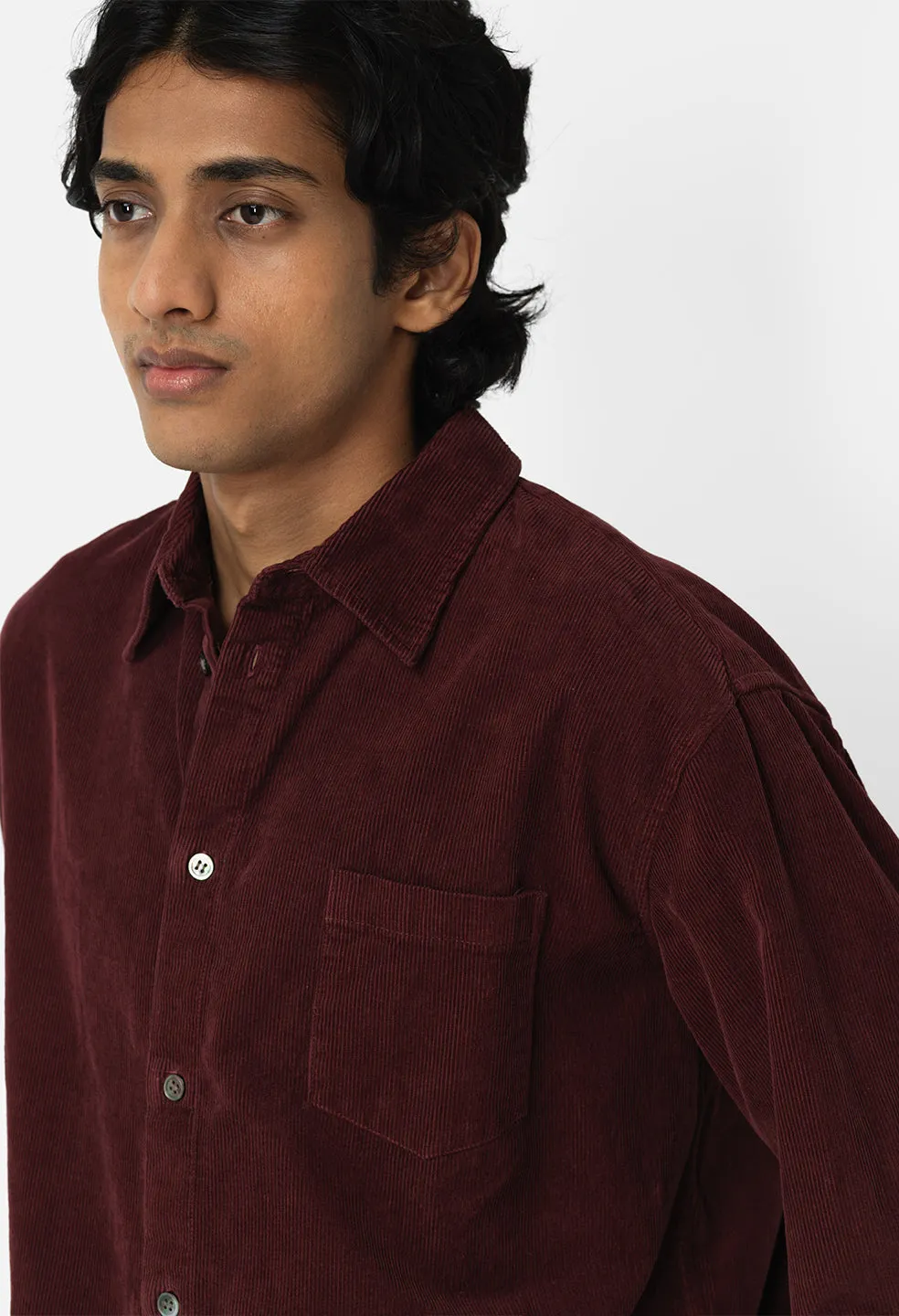 Corduroy Cloak Button Up / Burgundy