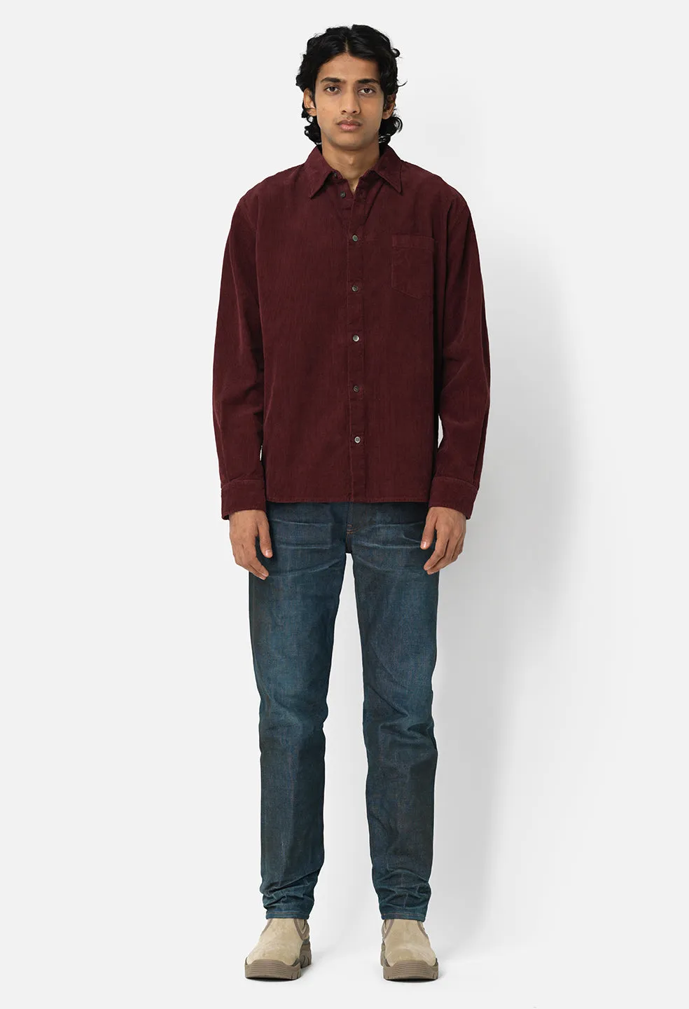 Corduroy Cloak Button Up / Burgundy