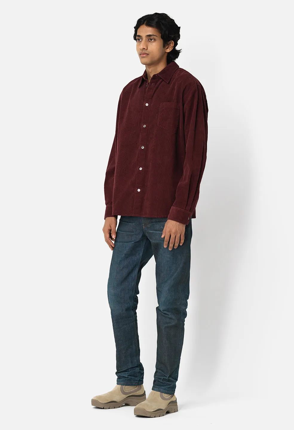 Corduroy Cloak Button Up / Burgundy