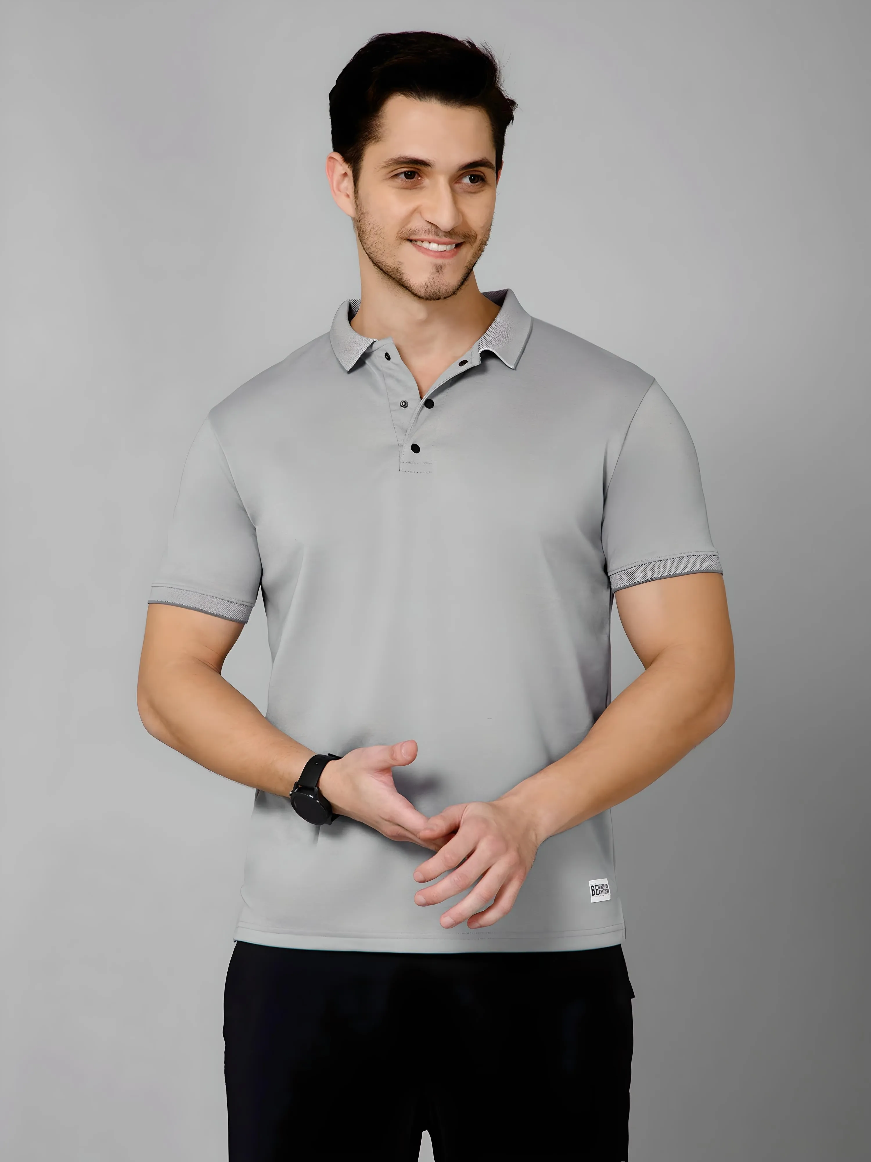 Cross Knit Grey Polo T-shirt