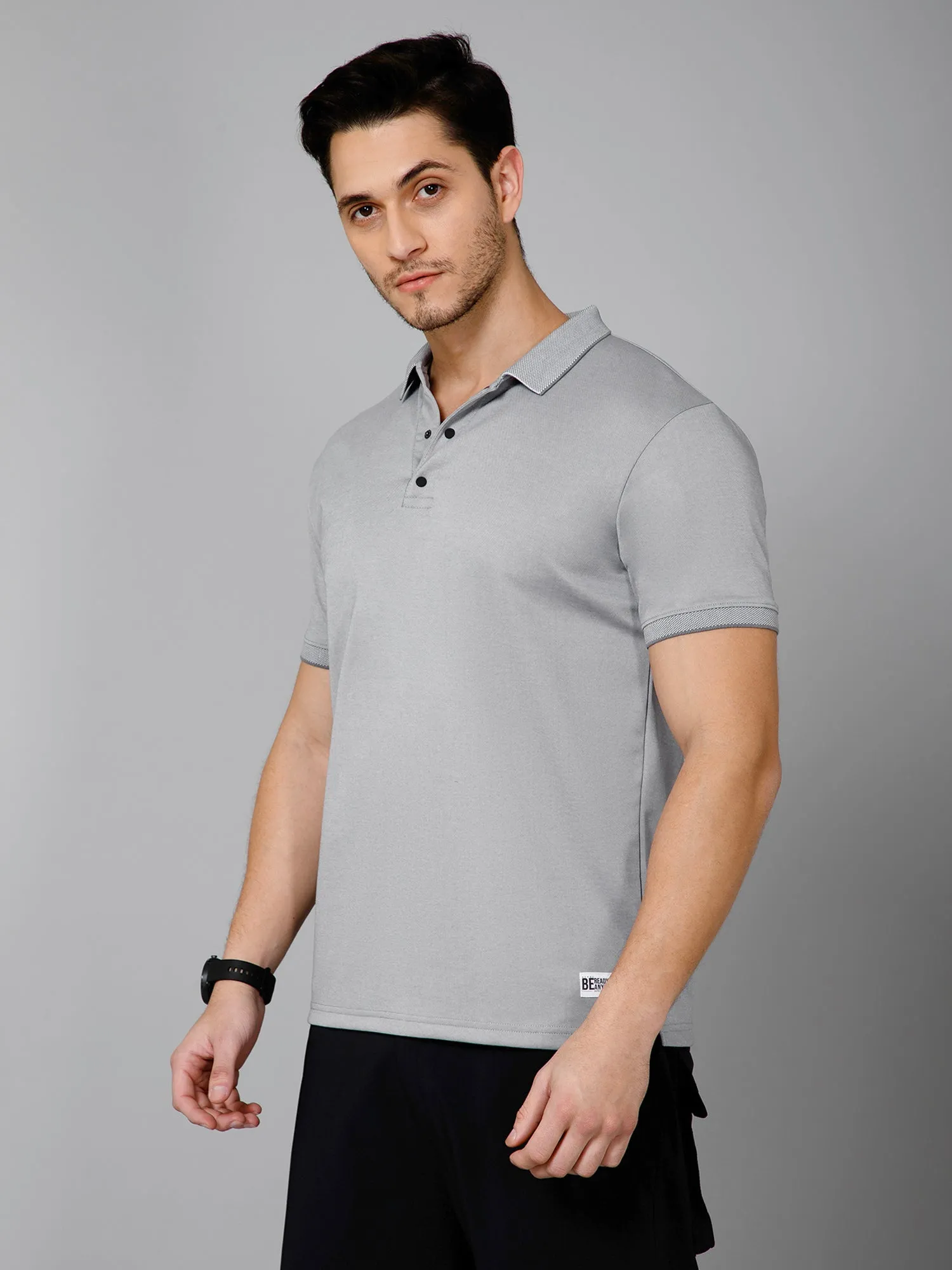 Cross Knit Grey Polo T-shirt