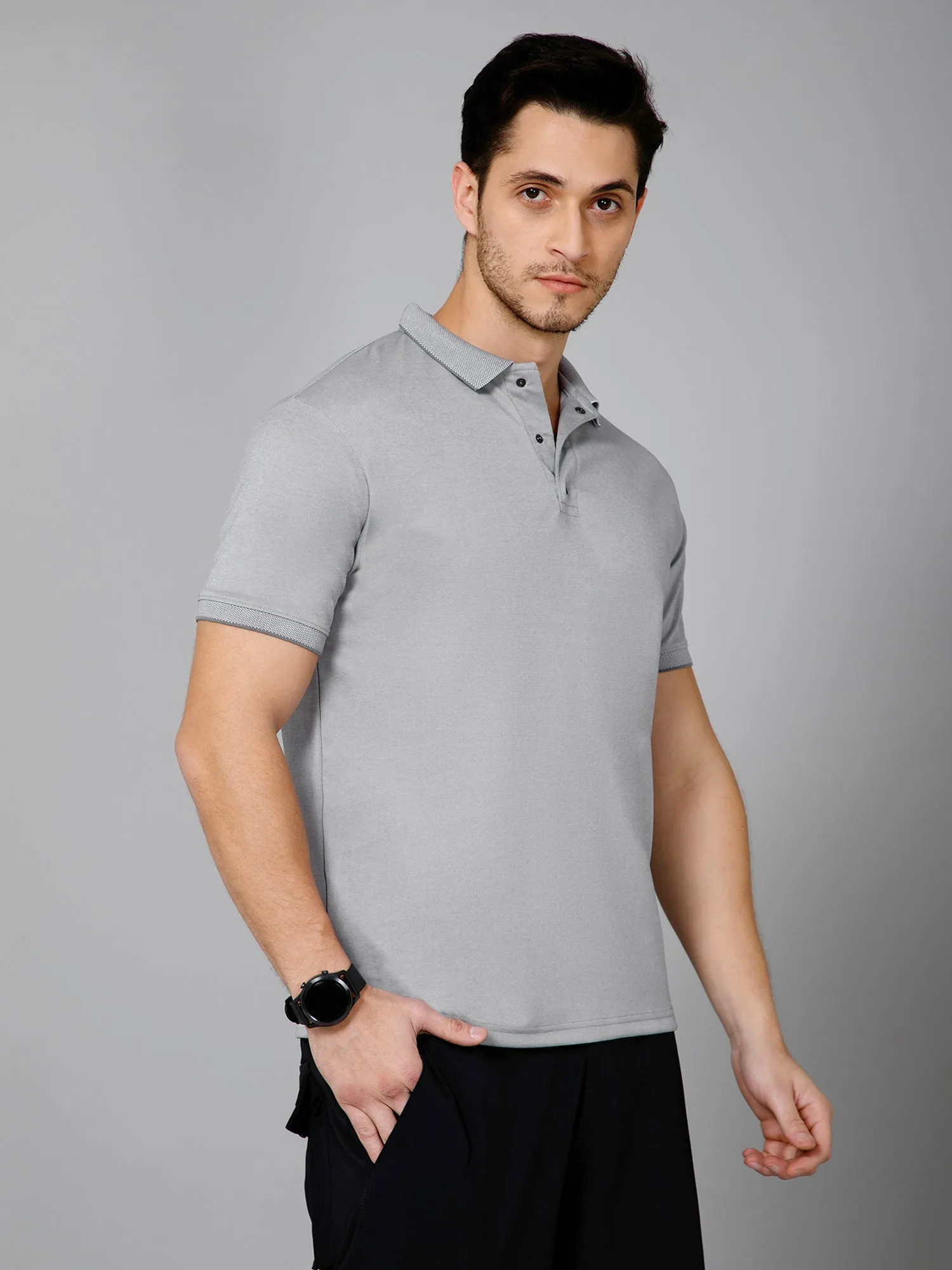 Cross Knit Grey Polo T-shirt