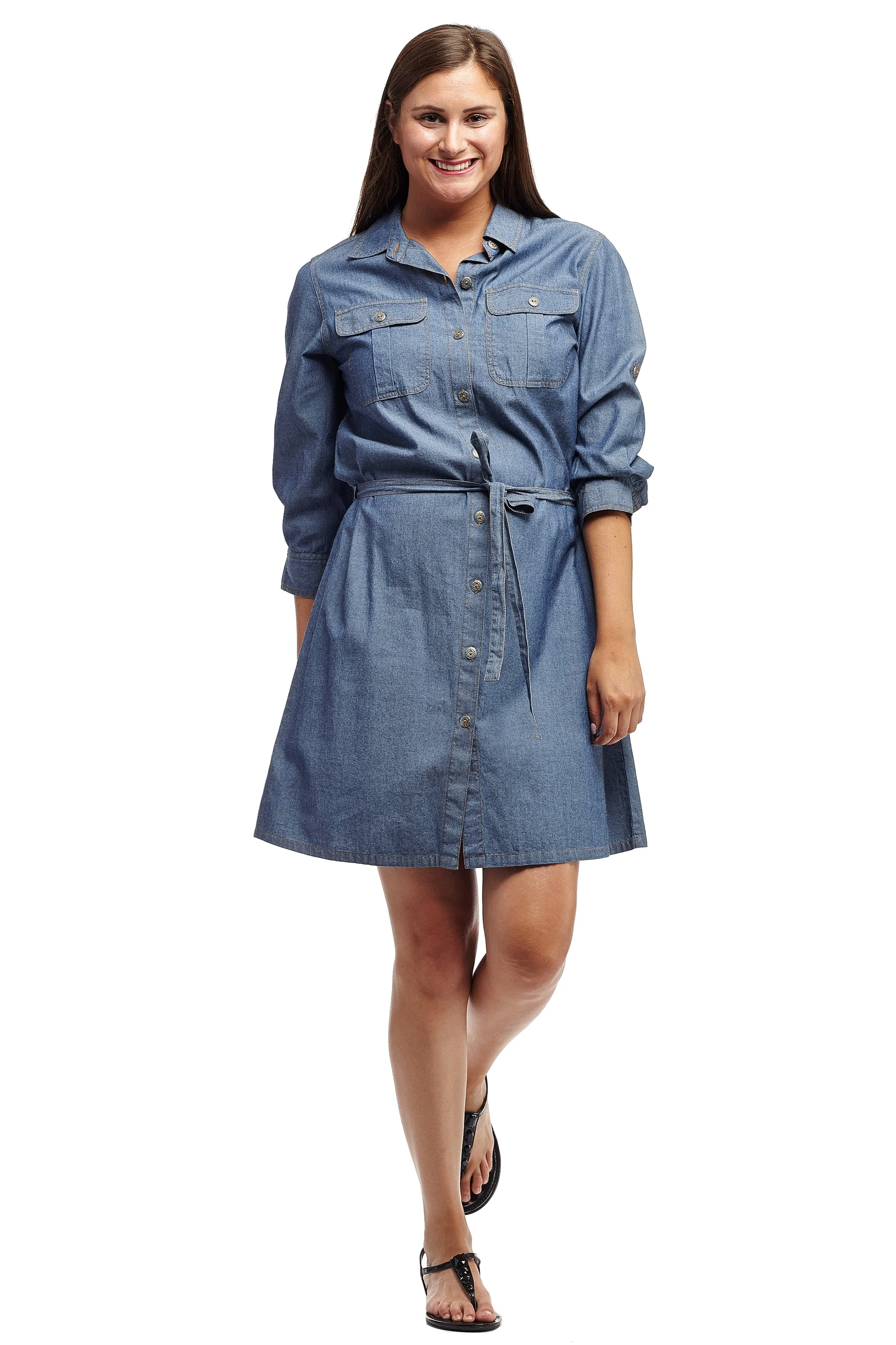 Denim Belted Shirt Dress