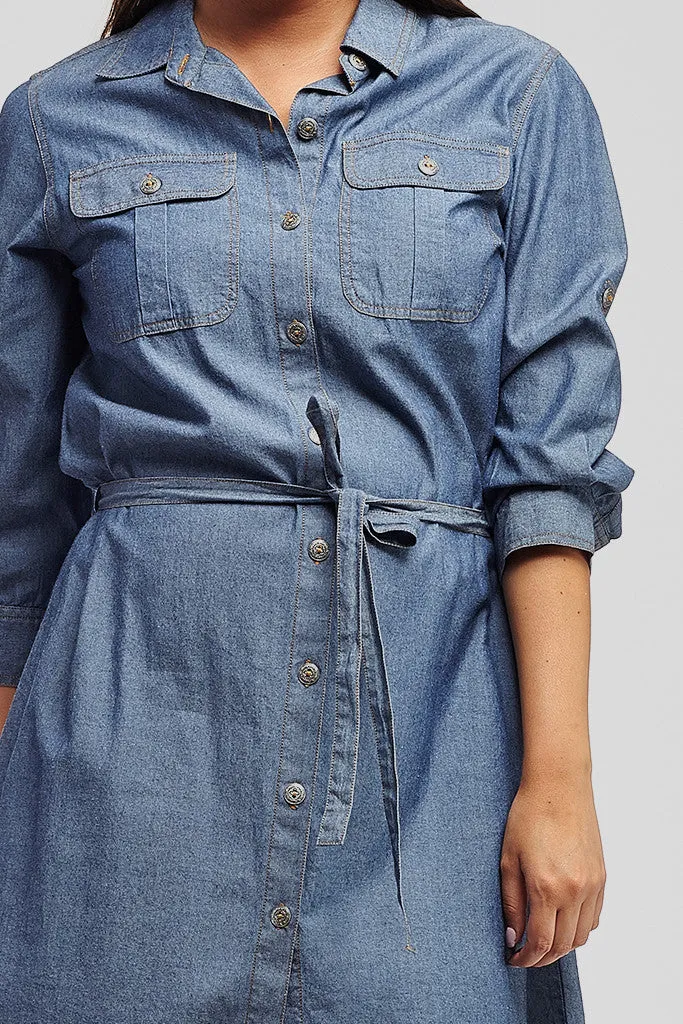 Denim Belted Shirt Dress