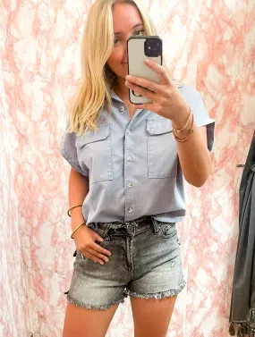 Drop Shoulder Button Up Top