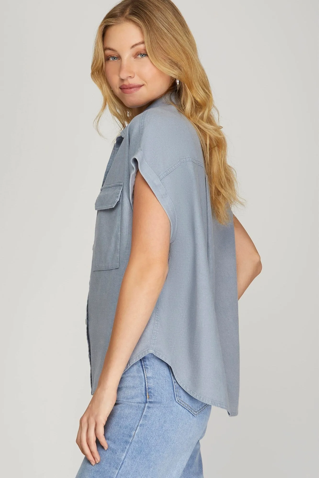 Drop Shoulder Button Up Top