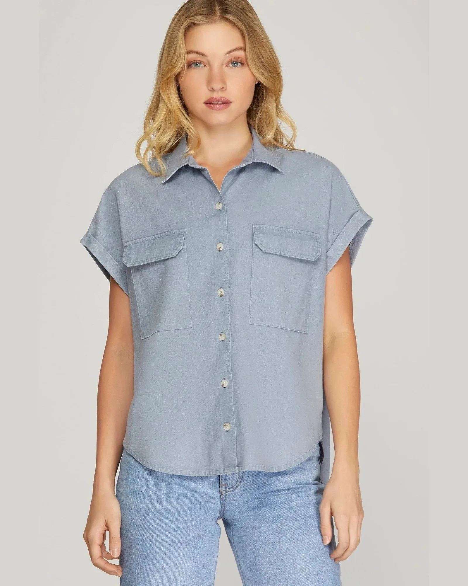 Drop Shoulder Button Up Top