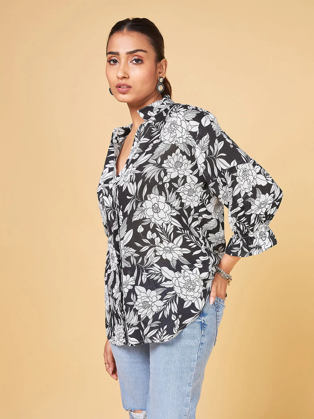 Echoes of Bliss Black floral Shirt