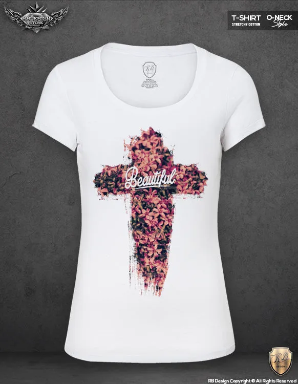 Floral Flowers Cross Women's T-shirt Beautiful Saying Ladies Tank Top WD111