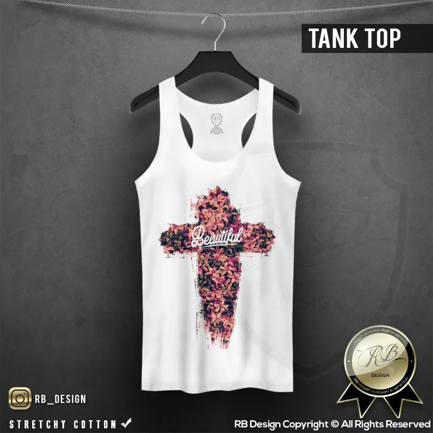 Floral Flowers Cross Women's T-shirt Beautiful Saying Ladies Tank Top WD111