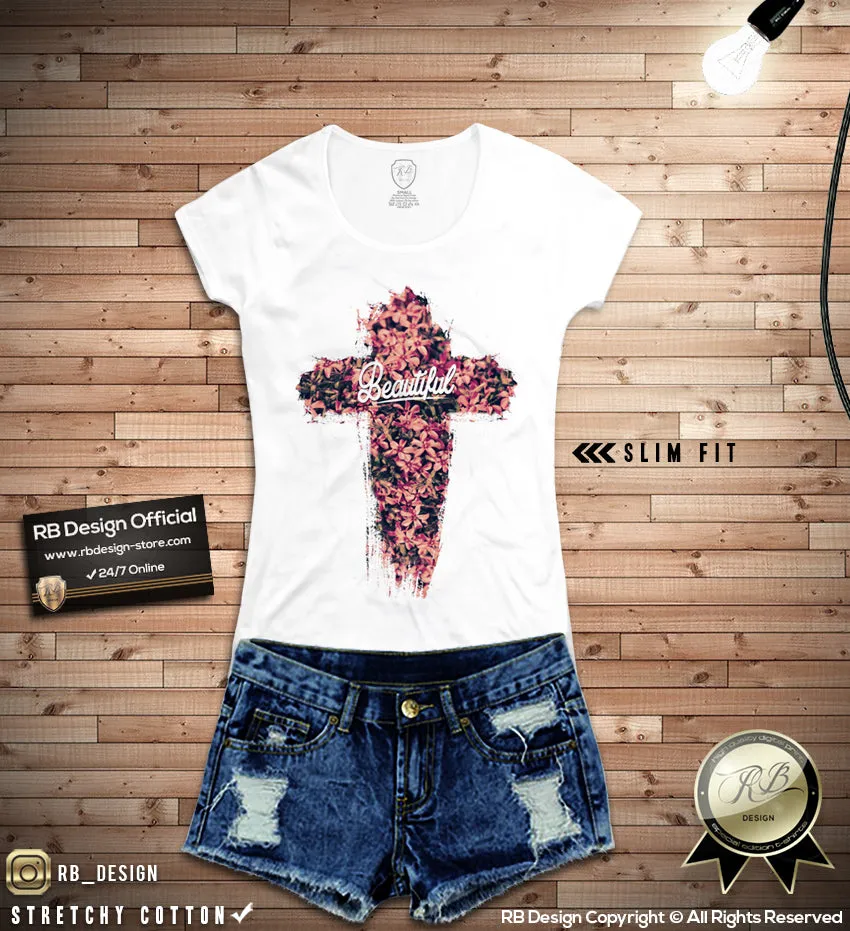 Floral Flowers Cross Women's T-shirt Beautiful Saying Ladies Tank Top WD111