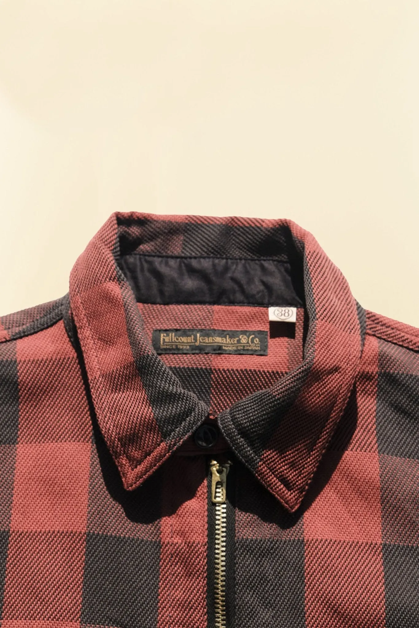 Fullcount Half Zip Pullover Classic Buffalo Check Flannel Shirt - Burgundy