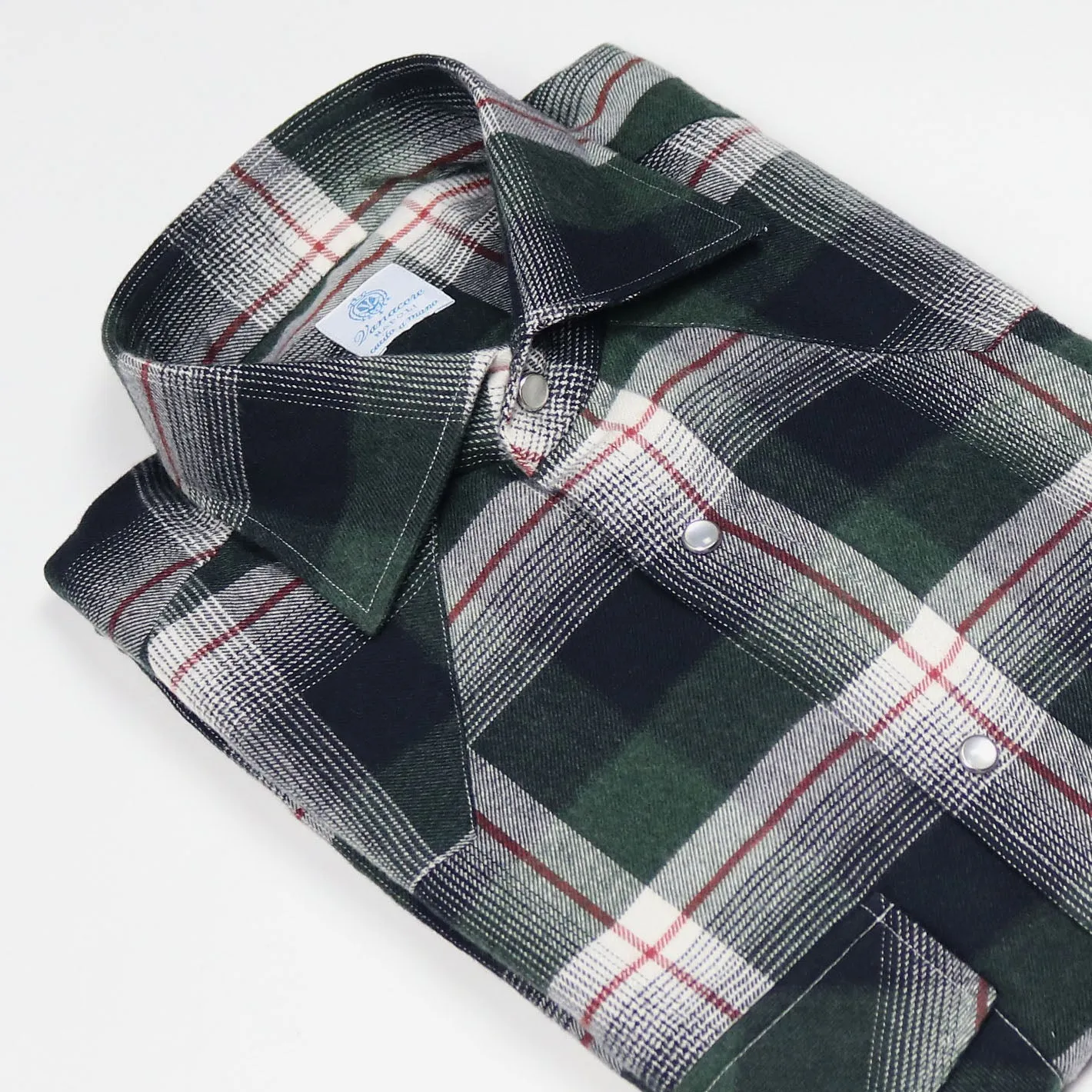 Green Black Red Checked Cotton Flannel Rodeo Shirt