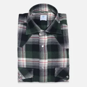 Green Black Red Checked Cotton Flannel Rodeo Shirt