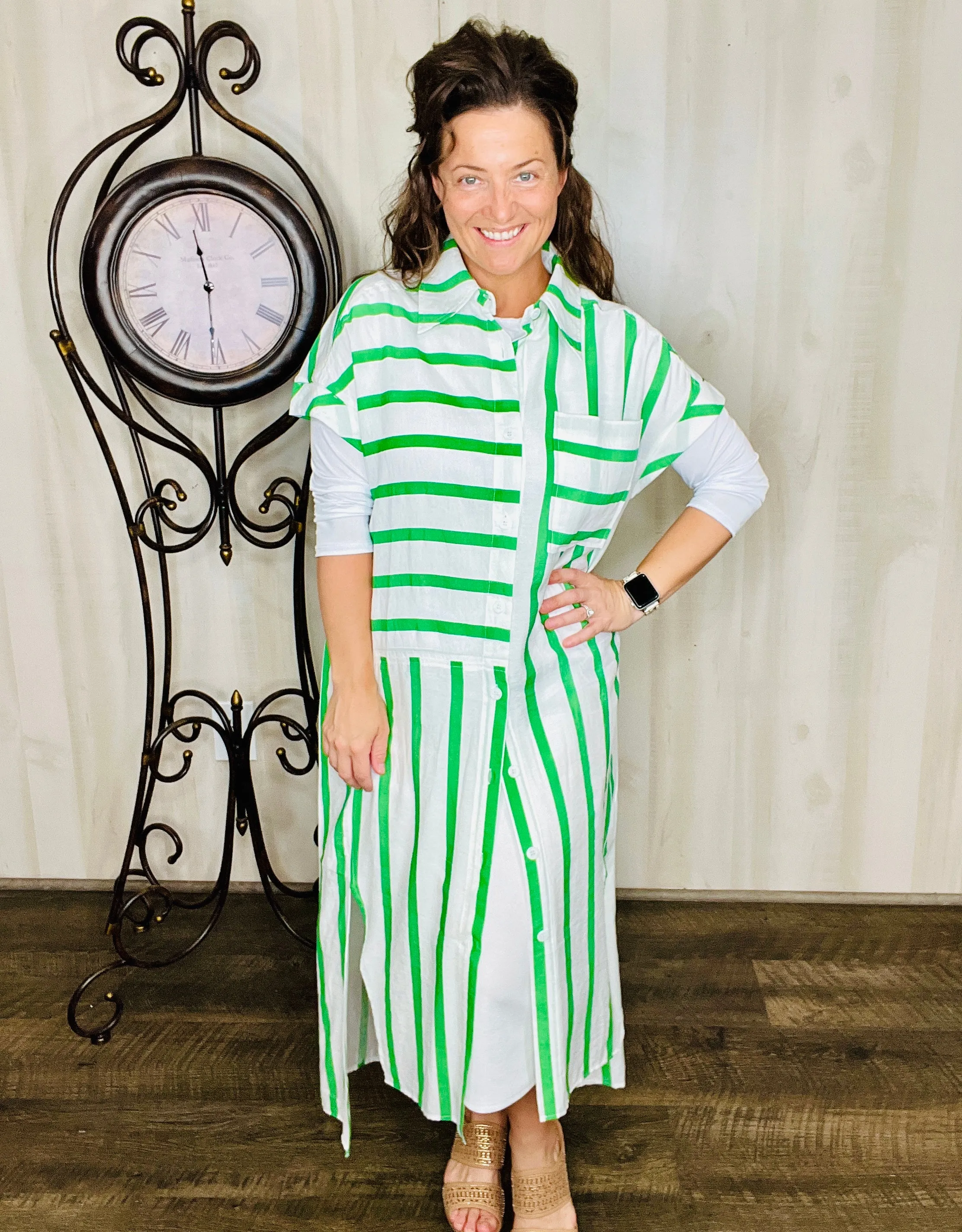 Green Striped Shirt Dress